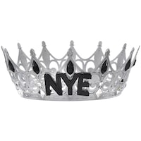 "NYE" Royal Bejeweled Tiara Crown, Silver, One Size, Wearable Accessory for New Year's Eve Front_Flat