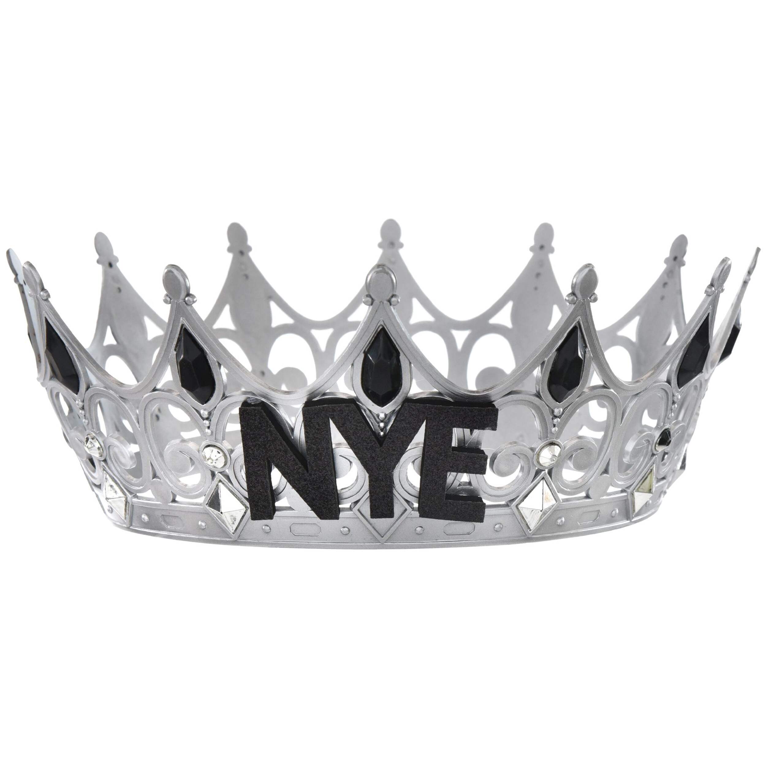Couronne de diadème royal avec bijoux NYE, argent, taille unique, accessoire prêt-à-porter pour la veille du jour de l'An Front_Flat