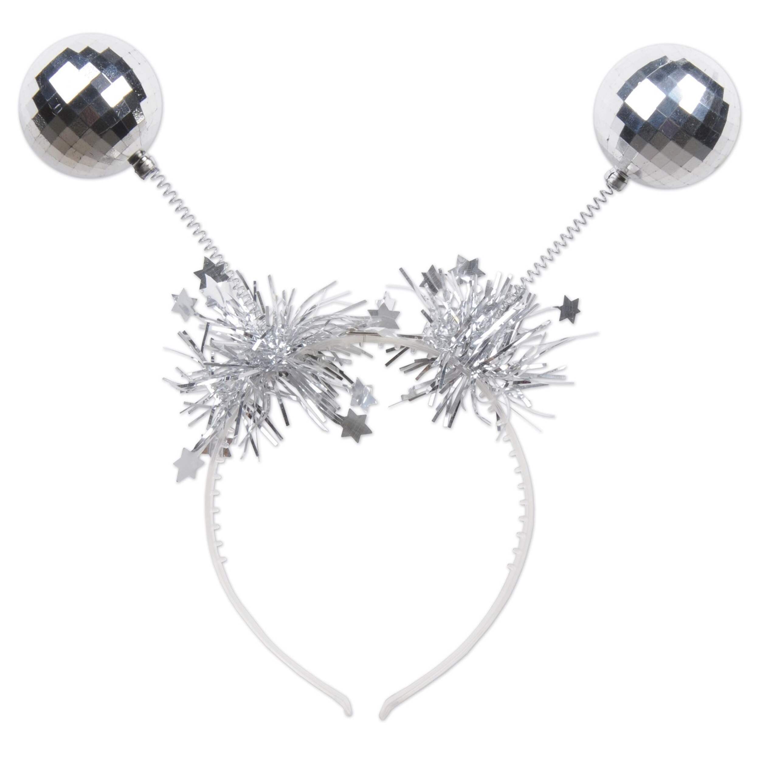 Adult Disco Ball Headband, Silver, Standard, Wearable Accessory for New Year's Eve/Party Front_Flat
