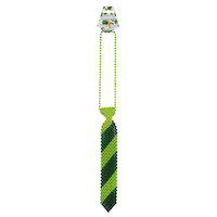 Beaded Plastic Neck Tie, Green/Silver Striped, One Size, Wearable Accessory for St. Patrick's Day Front_Flat