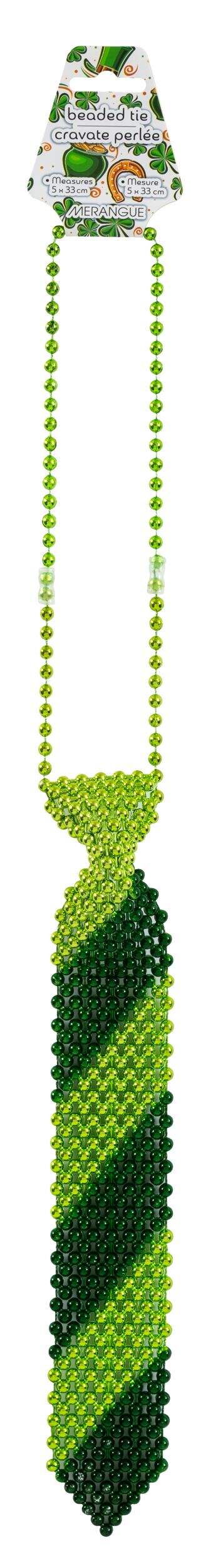 Beaded Plastic Neck Tie, Green/Silver Striped, One Size, Wearable Accessory for St. Patrick's Day Front_Flat