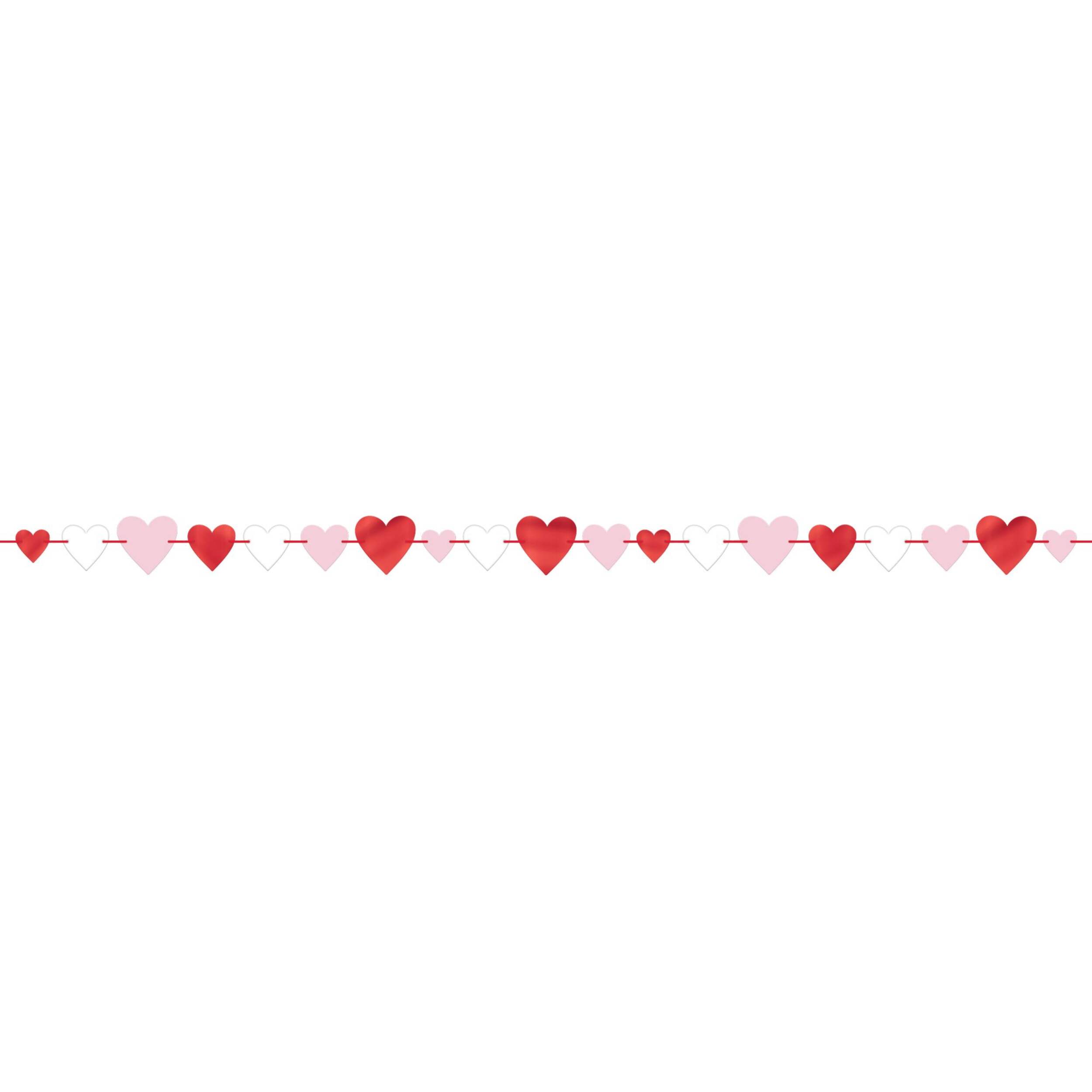 Valentine's Day Decoration Pink Red and White Love Heart Garland, 12-ft Front_Flat