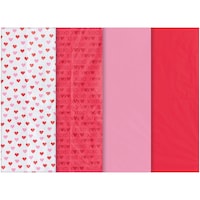 Valentine's Day Assorted Pink & Red Printed Tissue Paper, Paper, 20-in x 20-in Overhead_Flat
