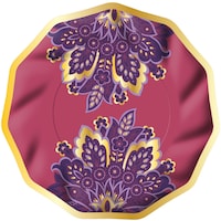 Persian New Year Paper Disposable Salad Plates with Gold Foil Accents, Purple/Gold, 8-in, 8-pk, for Nowruz Overhead_Flat