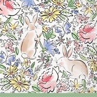 Dainty Bunny Square Paper Disposable Lunch Napkins, Multi-Colour, 6.5-in, 16-pk, 2-ply, for Easter Overhead_Flat