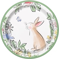Dainty Bunny Round Paper Disposable Dinner Plates, Multi-Colour, 9-in, 8-pk, for Easter Overhead_Flat