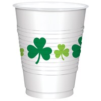 Lucky Shamrock Plastic Tumbler Cups, Green/White, 18-oz, 25-pk, for St Patrick's Day Front_Elevated