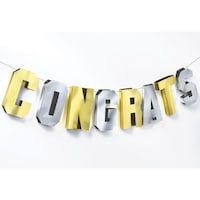 Graduation "Congrats" Banner, Silver/Gold Front_Angled_Right
