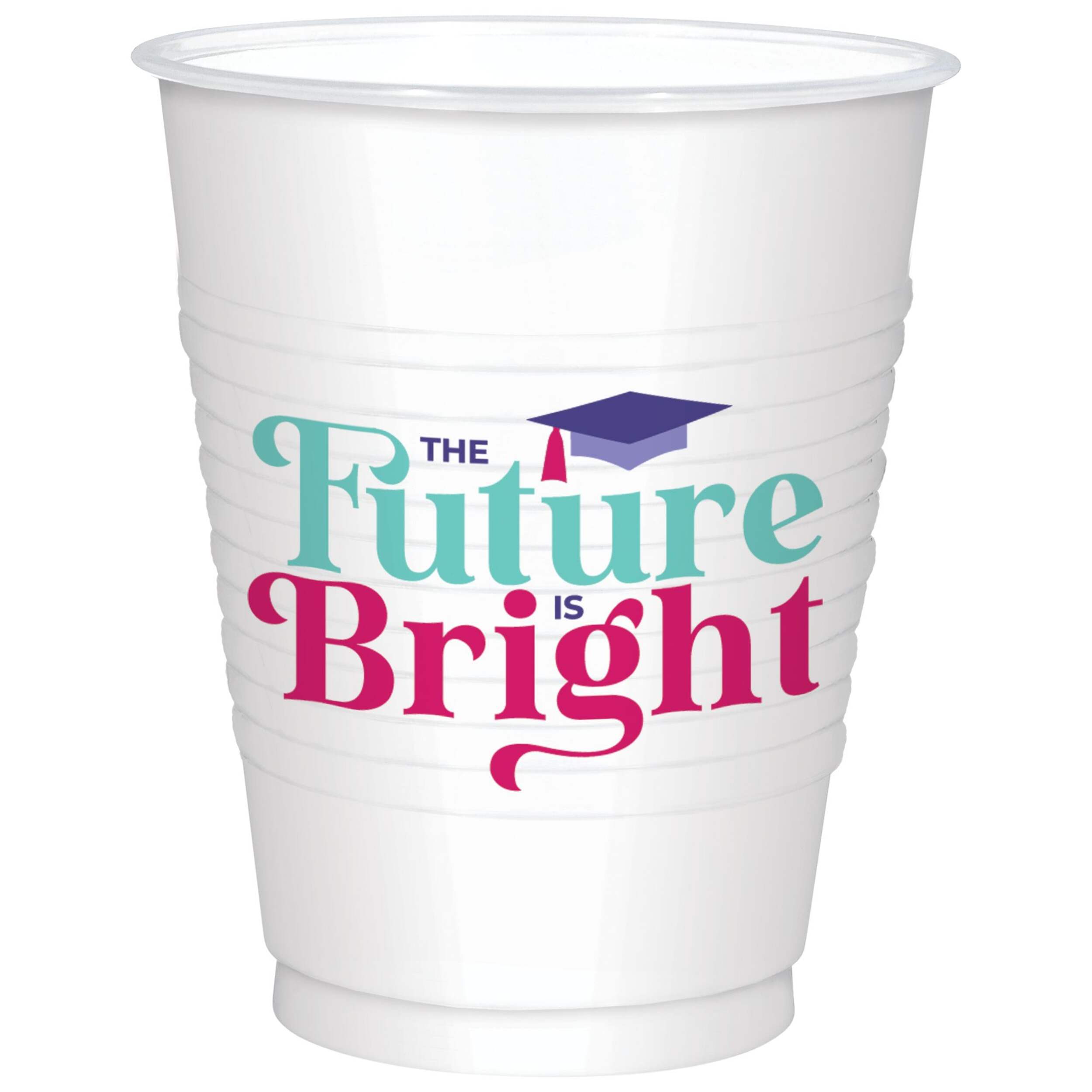 Gobelets en plastique The Future is Bright, remise de diplôme, 18 oz, paq. 25 Front_Elevated