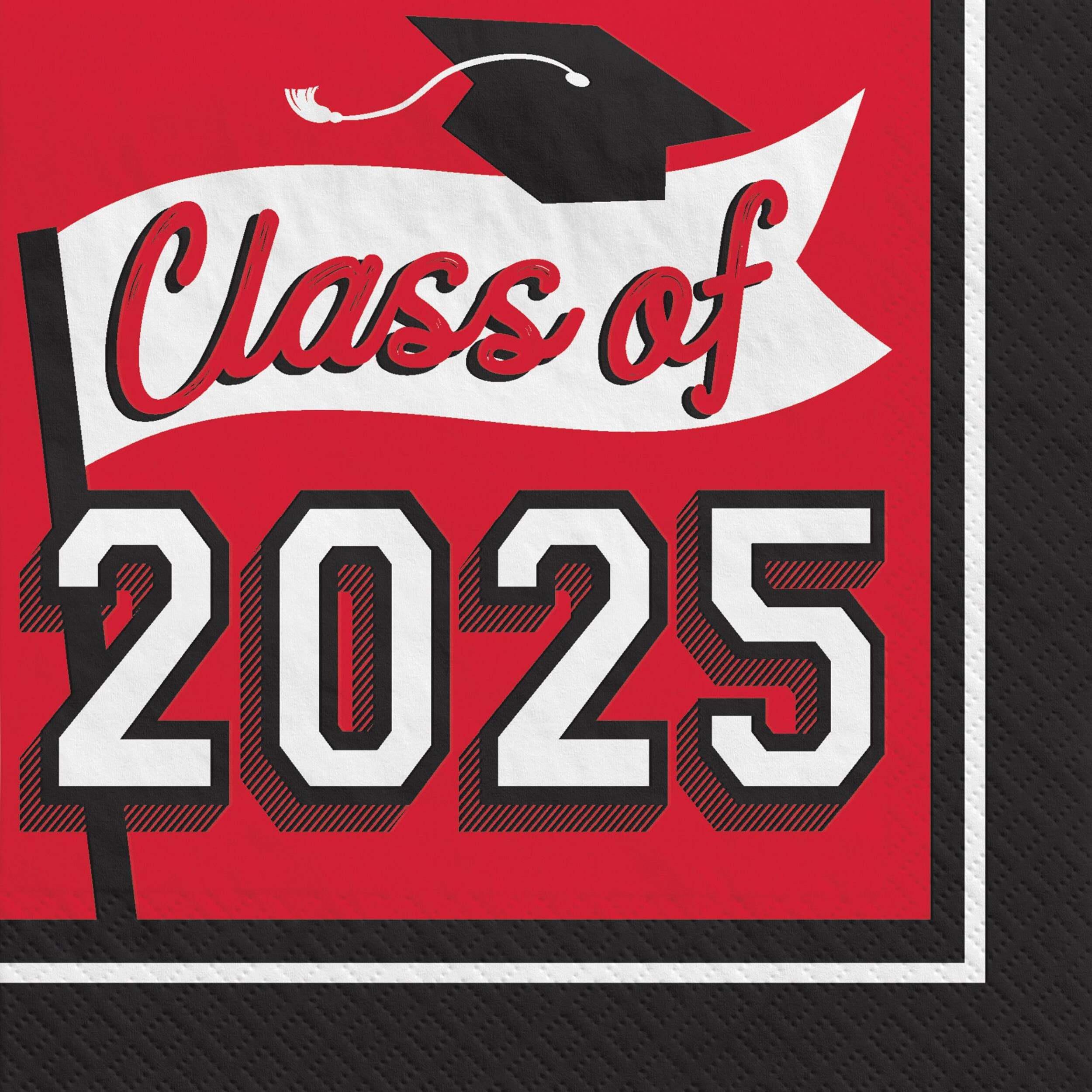 Serviettes de table en papier rouge Class of 2025, remise de diplôme, paq. 40 Overhead_Flat