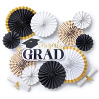 Graduation White & Gold Paper Fan Decorating Kit Front_Flat