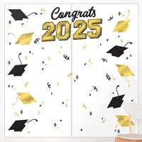 Toile de fond Congrats 2025, fête de remise de diplôme, noir/argenté/doré, paq. 2