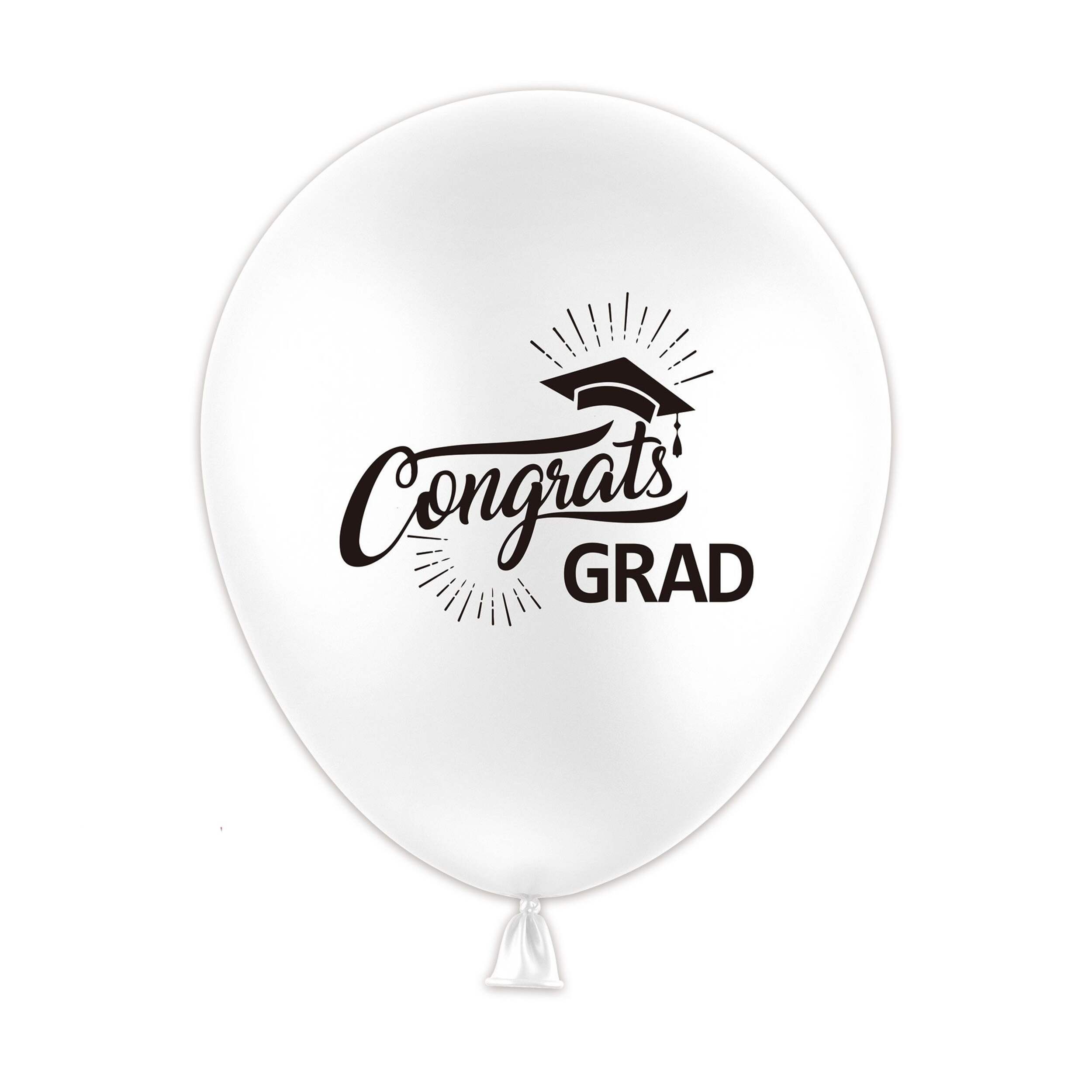 Ballon latex Congrats, remise diplôme, blanc, 12 po, paq. 8 Front_Flat