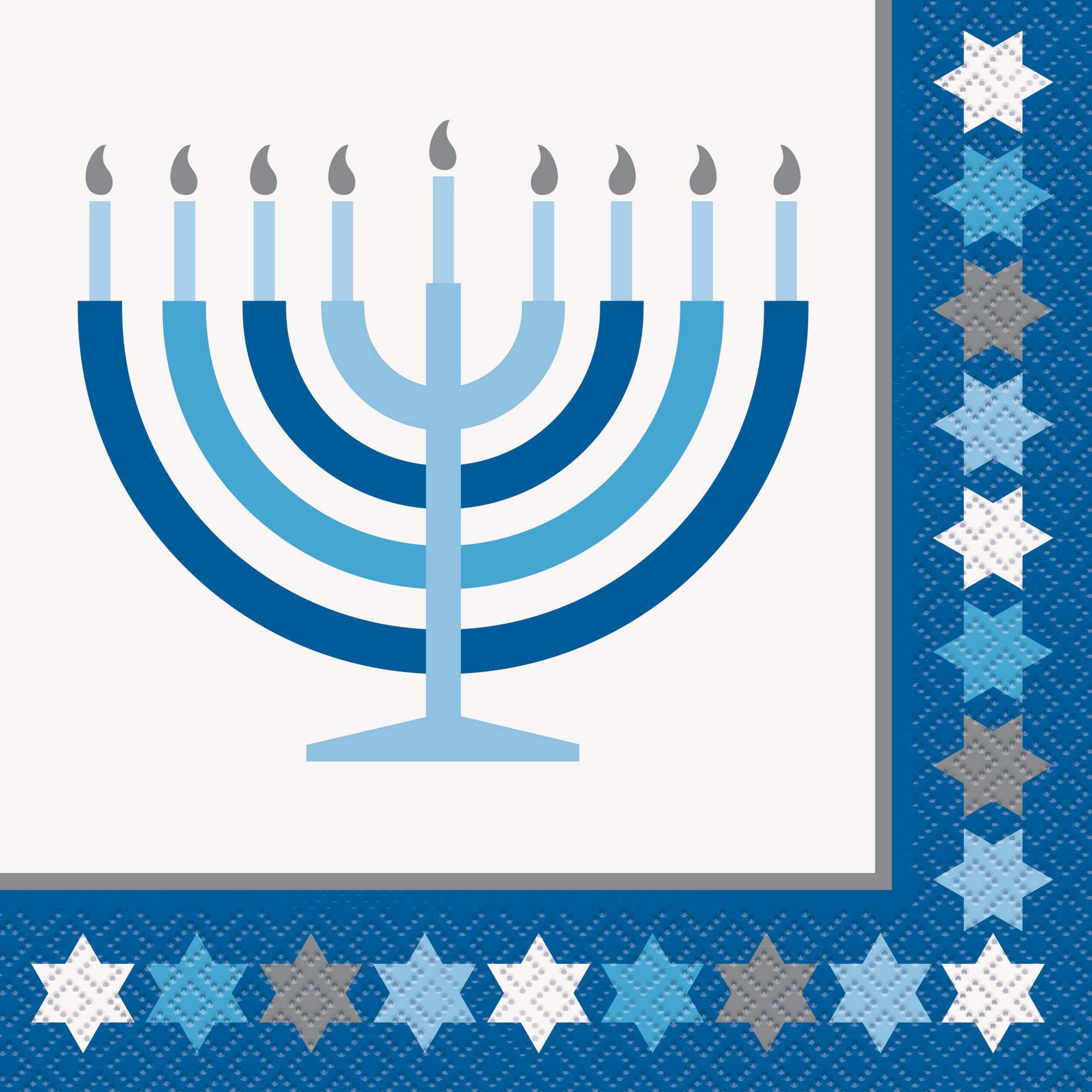 Starry Square Paper Disposable Lunch Napkins, White/Blue, 6.5-in, 16-pk, 2-ply, for Hanukkah Overhead_Flat
