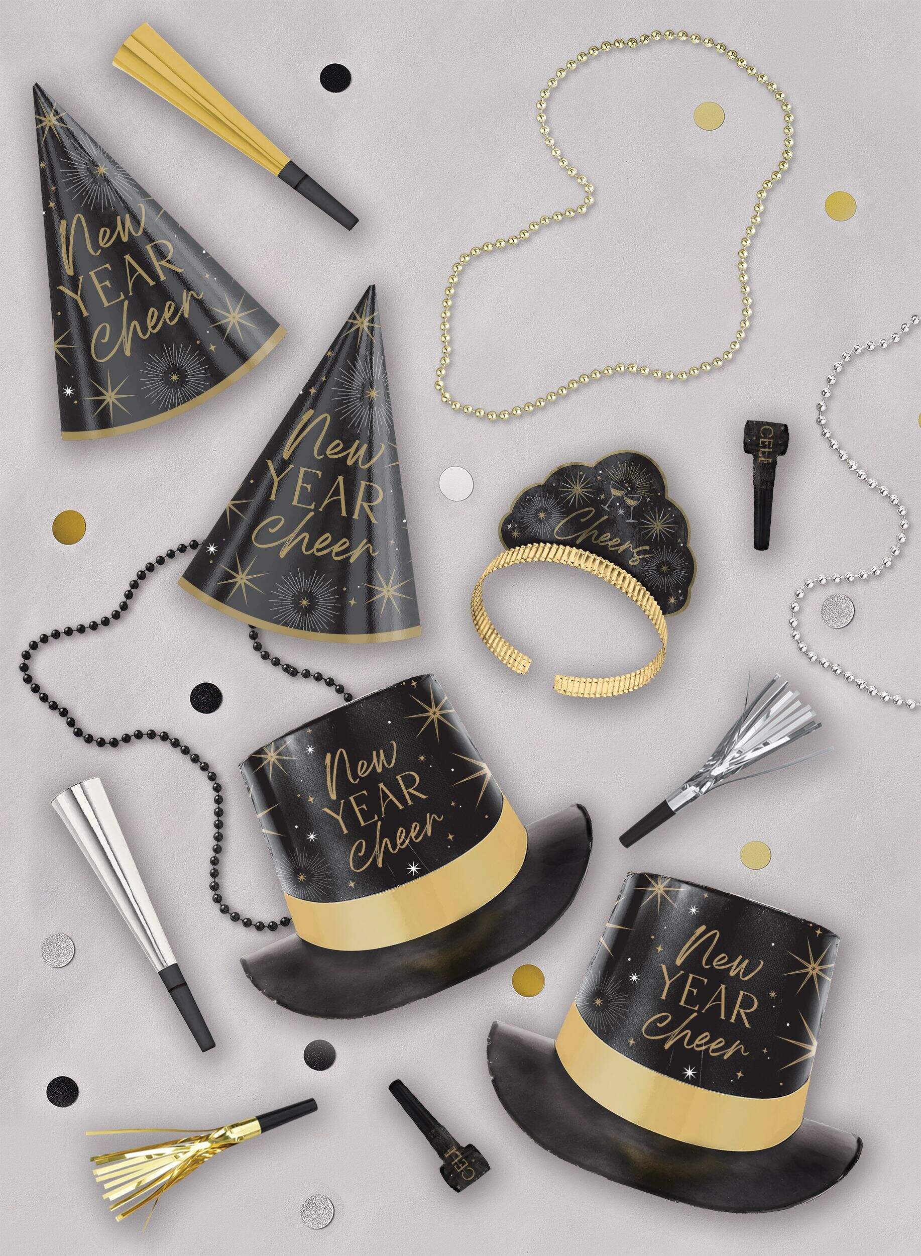 Amscan Black/Silver/Gold New Year's Eve Party Kit, 75-pc Front_Flat