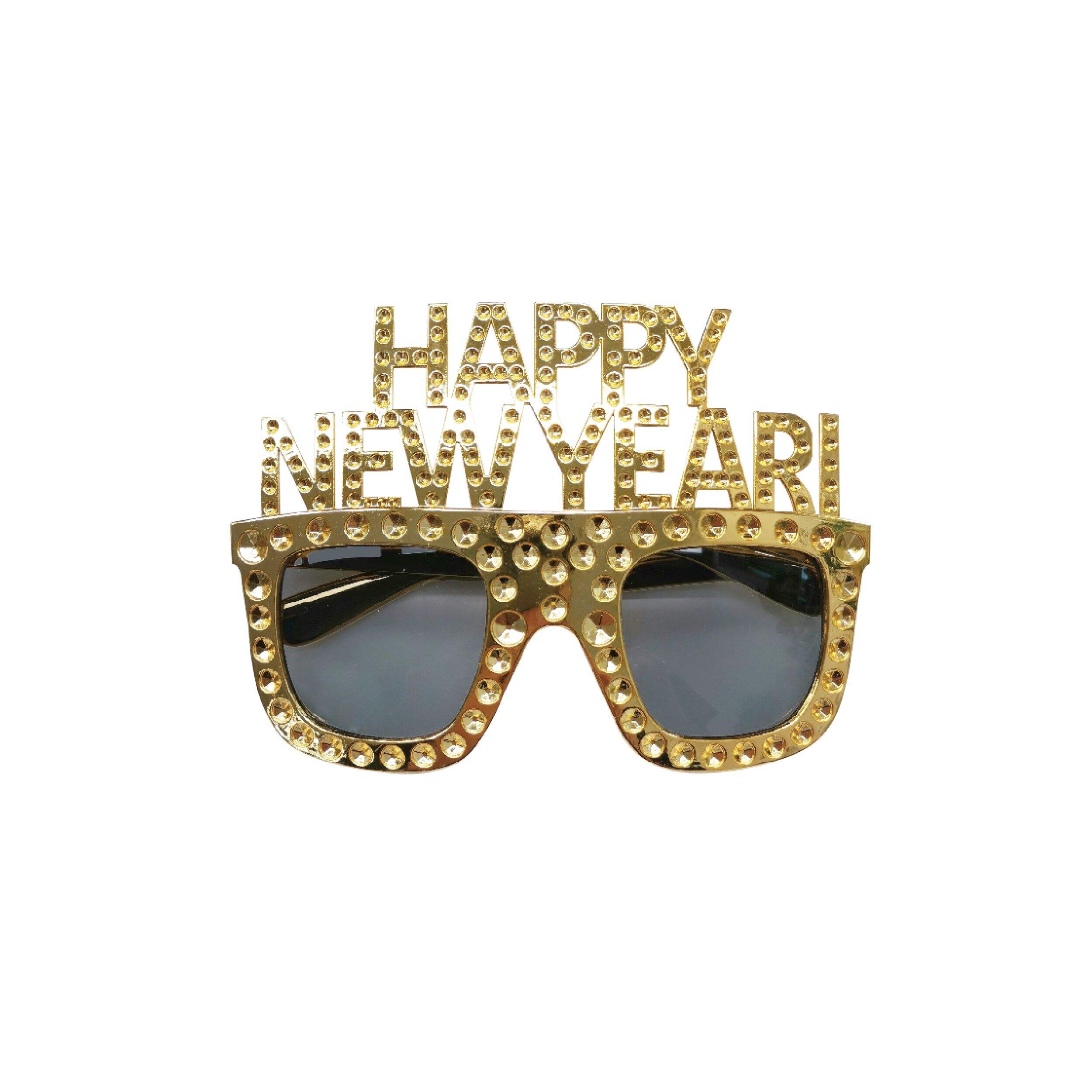 Rainbow Moments "Happy New Years" Black/Silver/Gold Party Glasses Front_Flat