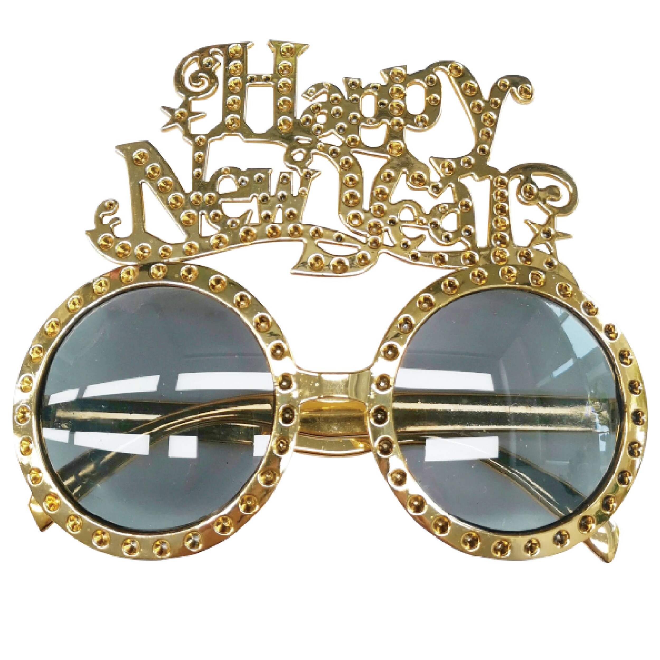 Rainbow Moments New Year's Eve Black/Gold Happy New Years Glasses Front_Flat