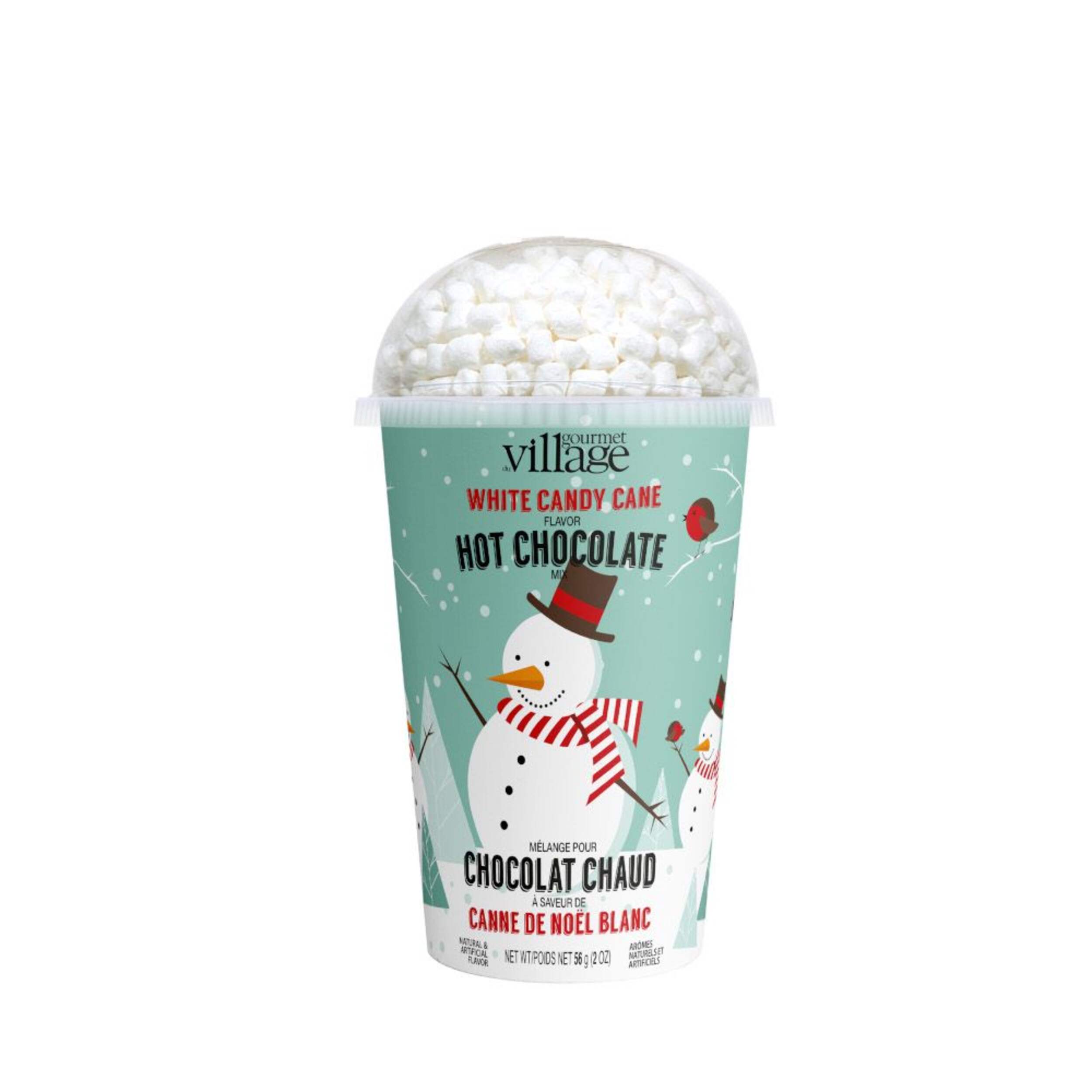 Snowman White Candy Cane Hot Chocolate Cup with Marshmallows, 56-g Front_Flat