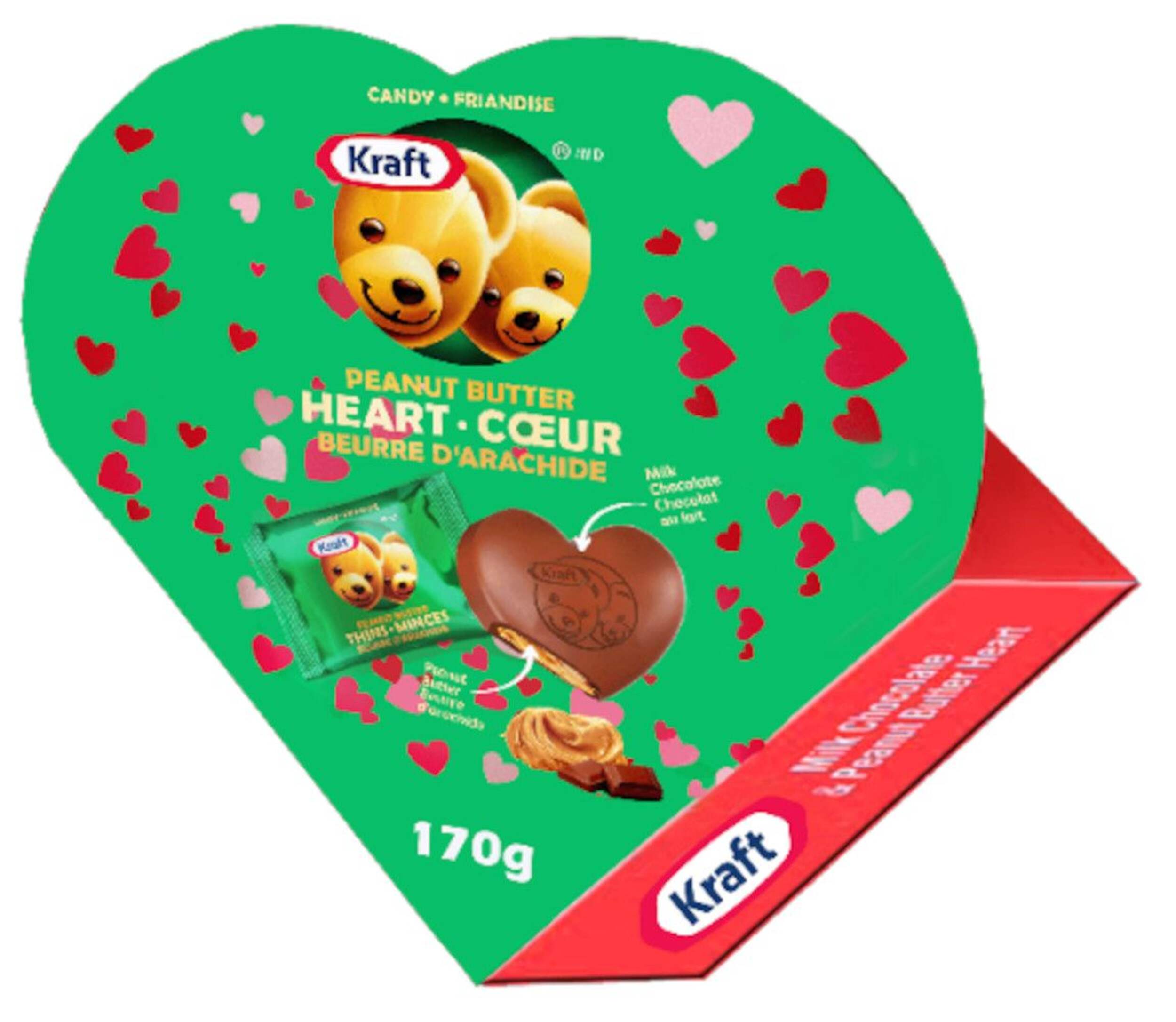 Kraft Chocolate Peanut Butter Valentine's Day Heart Thins Box, 170g Front_Three_Fourths_Angled_Left
