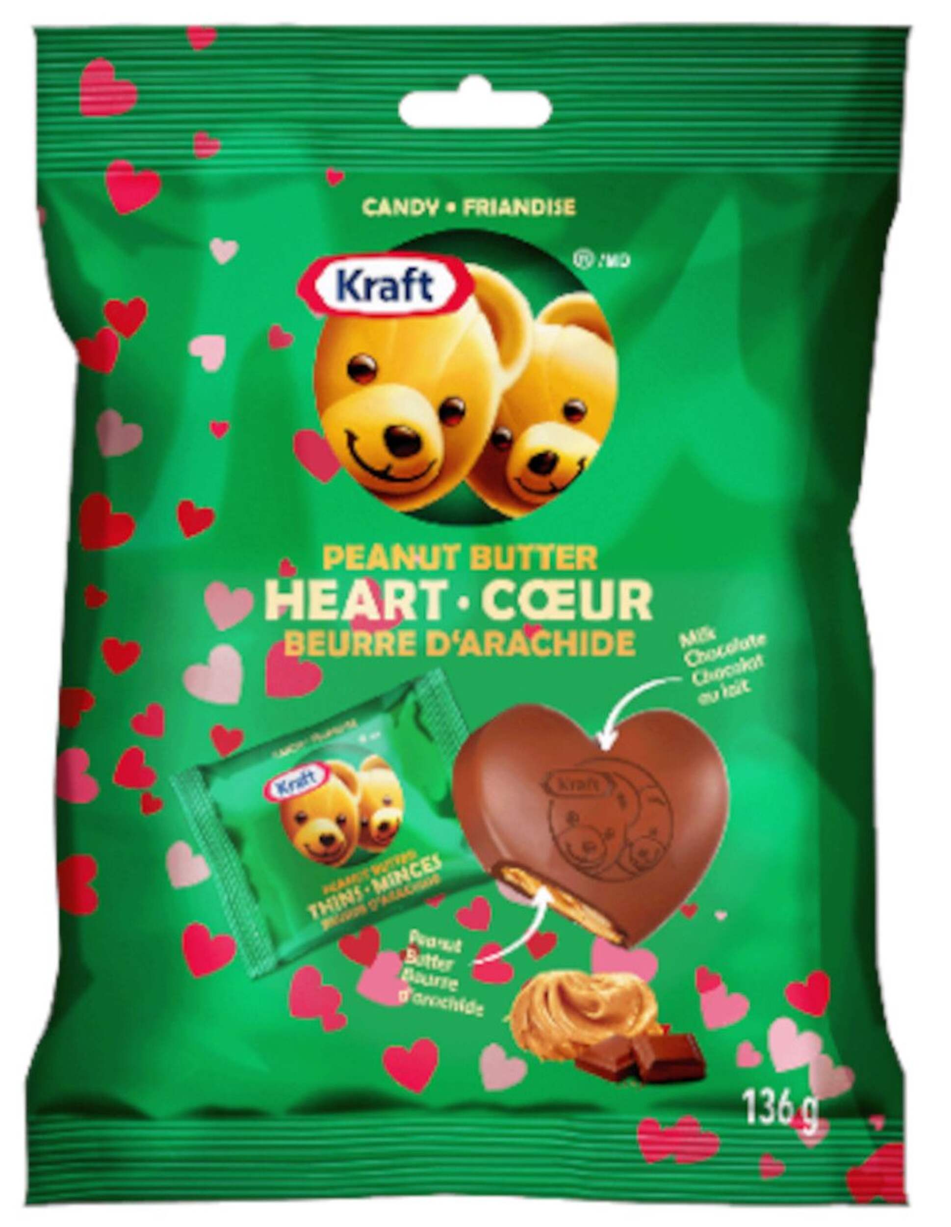 Coeur au chocolat et au beurre d'arachide Kraft, Saint-Valentin, 136 g Front_Flat