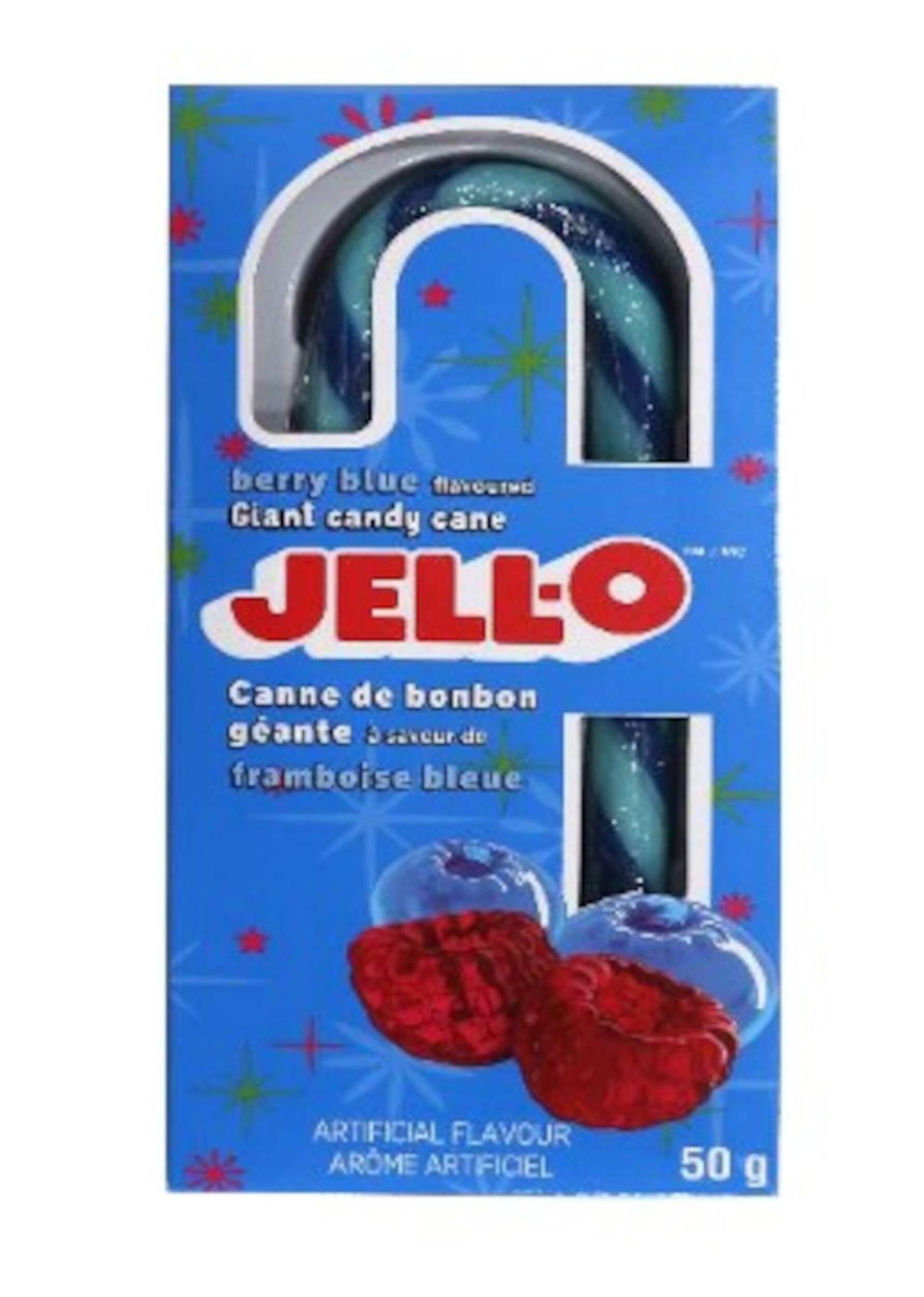 Jell-O Branded 50-g Giant Berry Blue-Flavoured Candy Cane Front_Flat