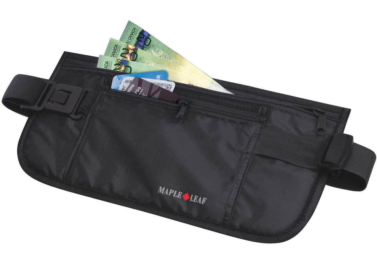 Maple Leaf Double Pocket Travel Money Belt Pouch For Cash, Cards, Passport  & Phone