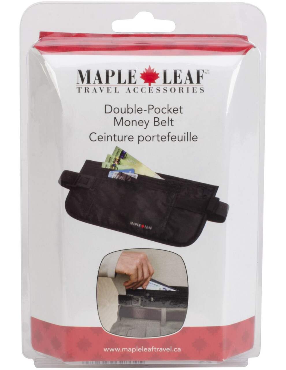 Maple Leaf Double Pocket Travel Money Belt Pouch For Cash, Cards