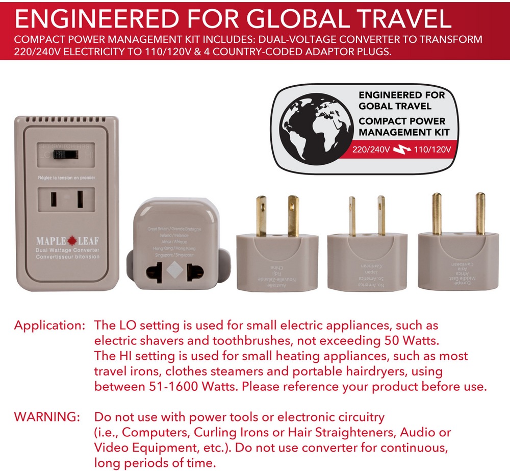Maple Leaf Dual Watt International Universal Travel Adapter Plug & 220