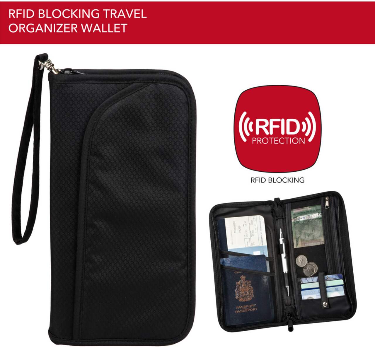 Maple Leaf RFID Blocking Travel Organizer Wallet/Passport & Credit Card  Holder