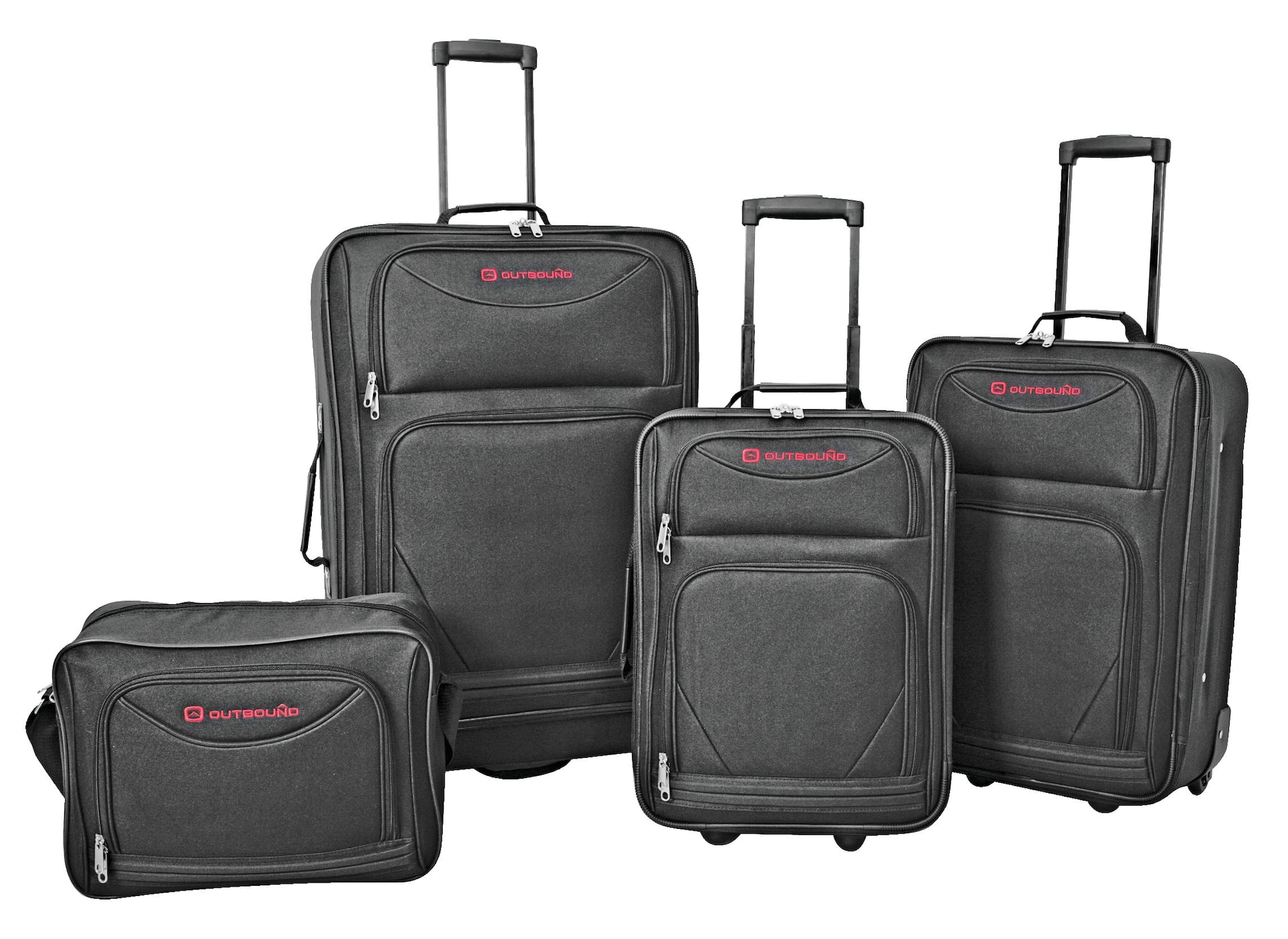 Outbound 4 Piece Softside Spinner Wheel Travel Luggage Suitcase Set w Boarding Tote Bag