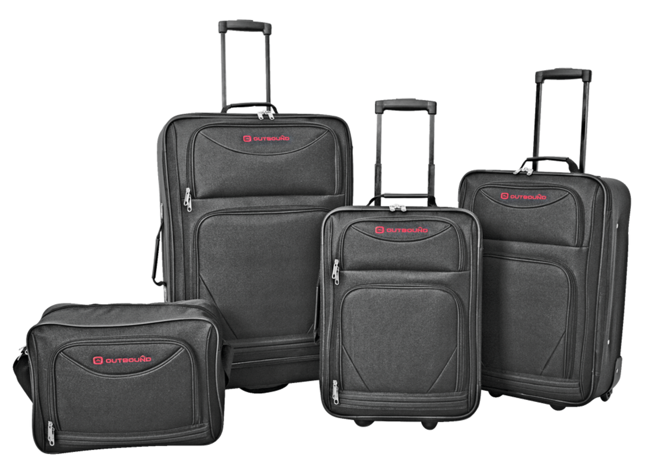 Outbound 4-Piece Softside Spinner Wheel Travel Luggage Suitcase Set w/  Boarding Tote Bag