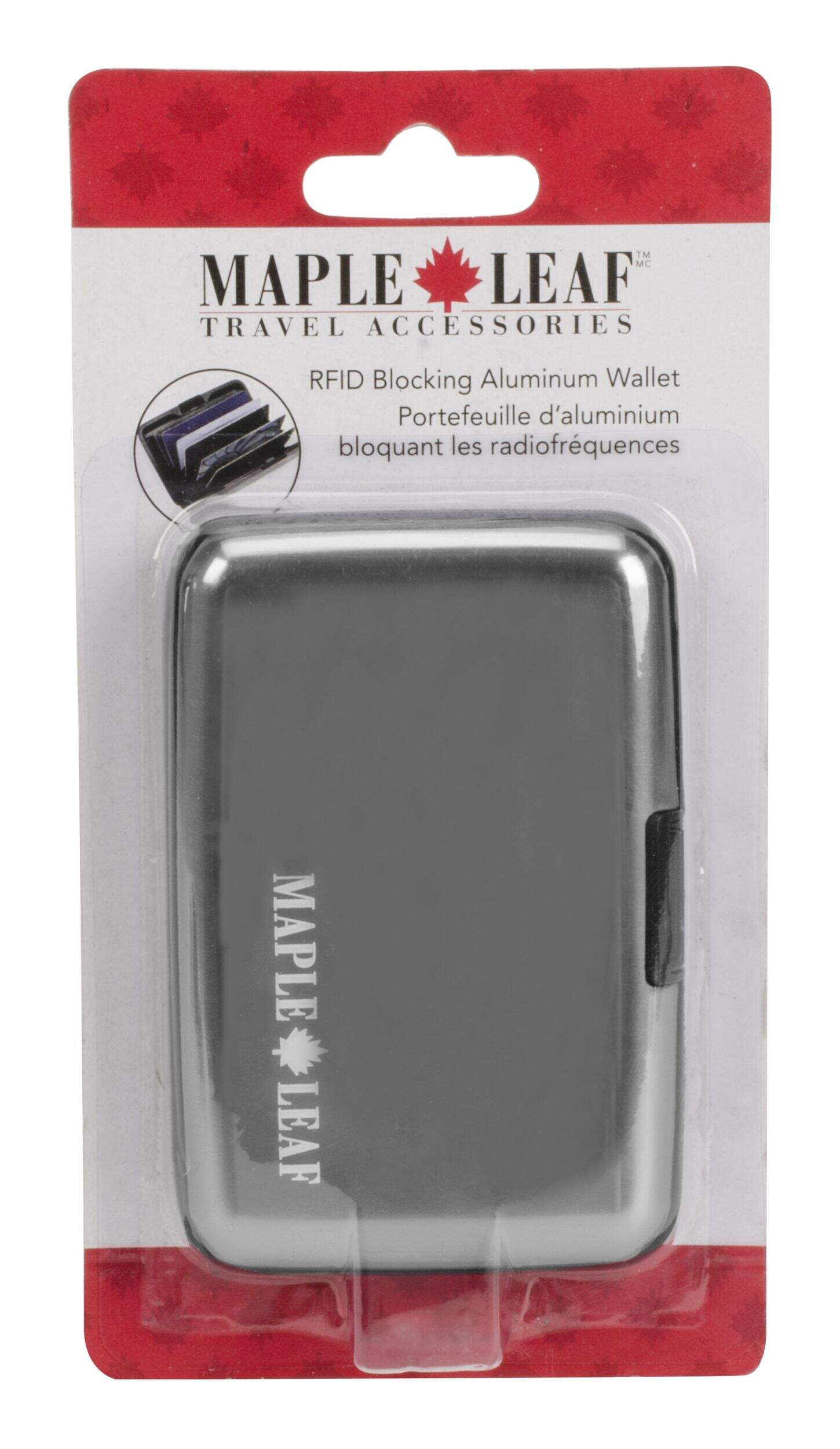 Maple Leaf RFID Blocking Hard Case Aluminum Travel Wallet/Credit Card Holder Front_Flat