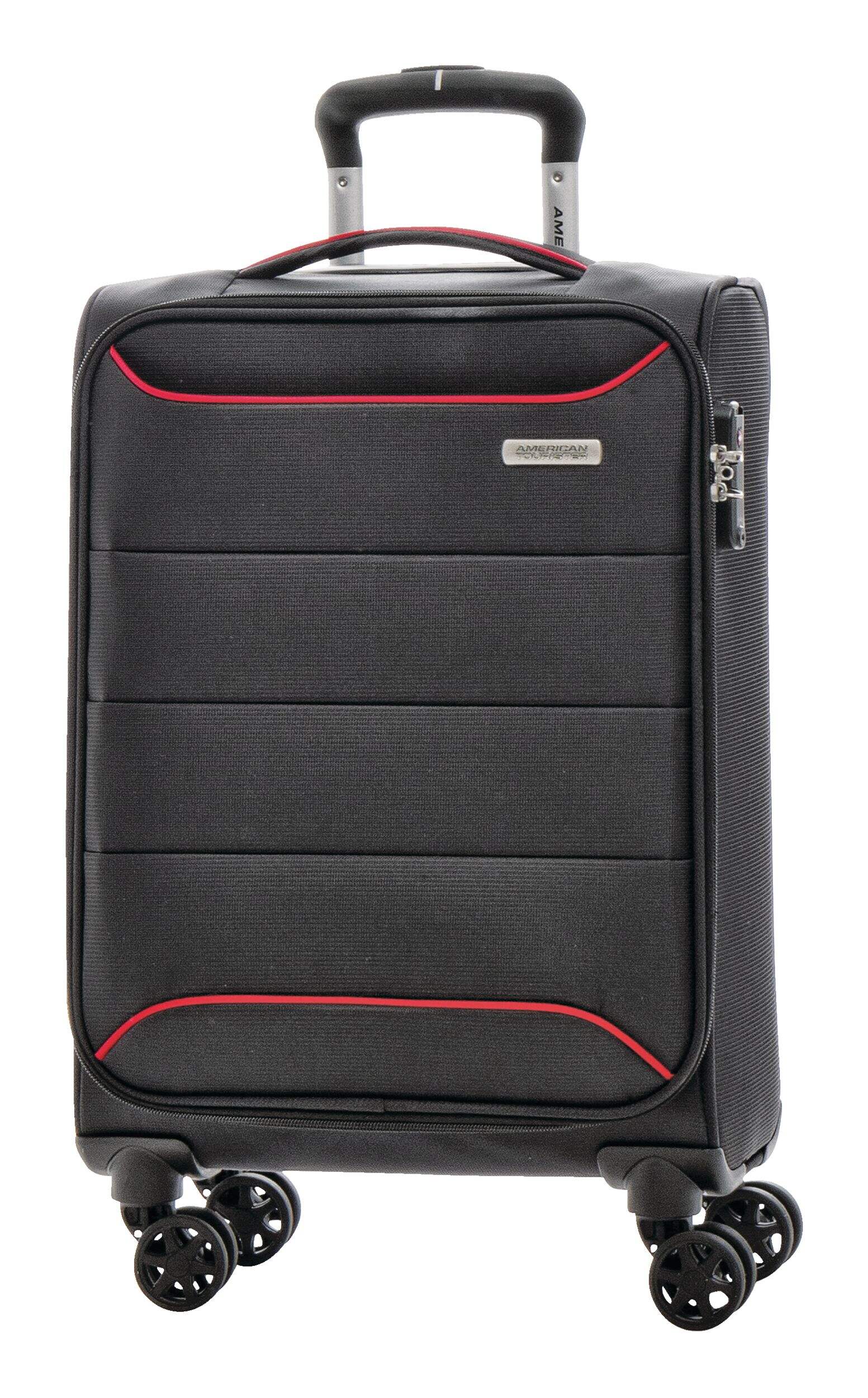 American Tourister Journey Lite Softside Spinner Wheel Carry-On Travel Luggage Suitcase with TSA Lock, Black, 21.5-in Front_Angled_Left