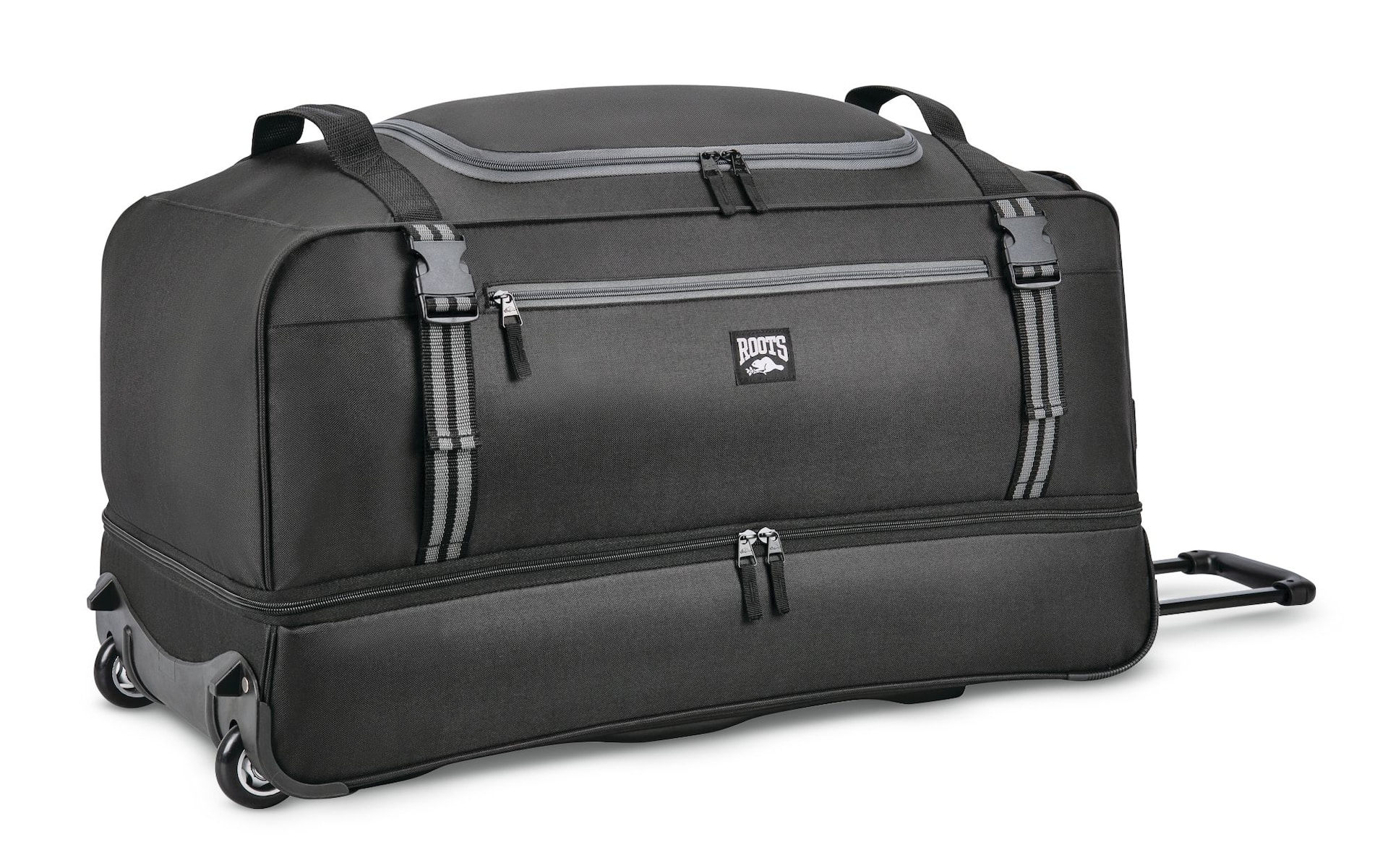 Roots 28-in Large Capacity Wheeled Rolling Travel Luggage Duffle Bag w/  Drop-Bottom Compartment, 122-L