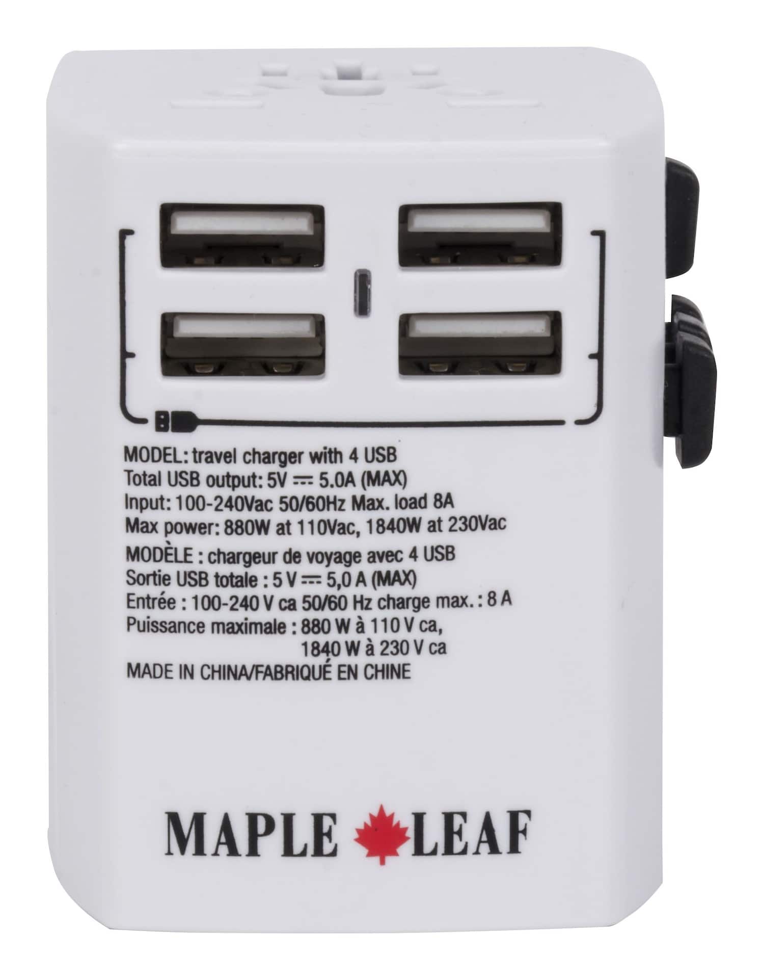 Maple Leaf International Universal Travel Adapter Plug w/ 4 USB