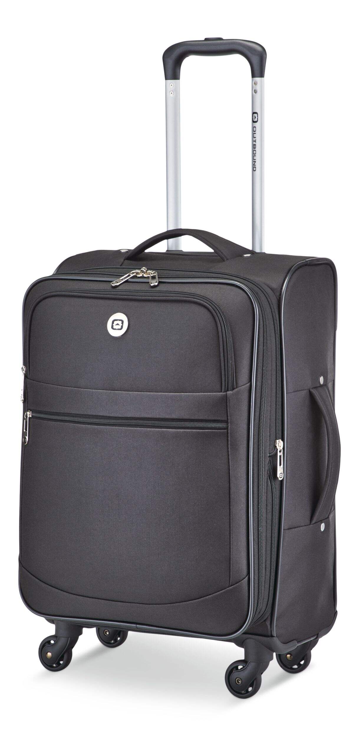Outbound Softside Carry-On Spinner Wheel Travel Suitcase, Black, 21-5/8-in Front_Three_Fourths_Angled_Left