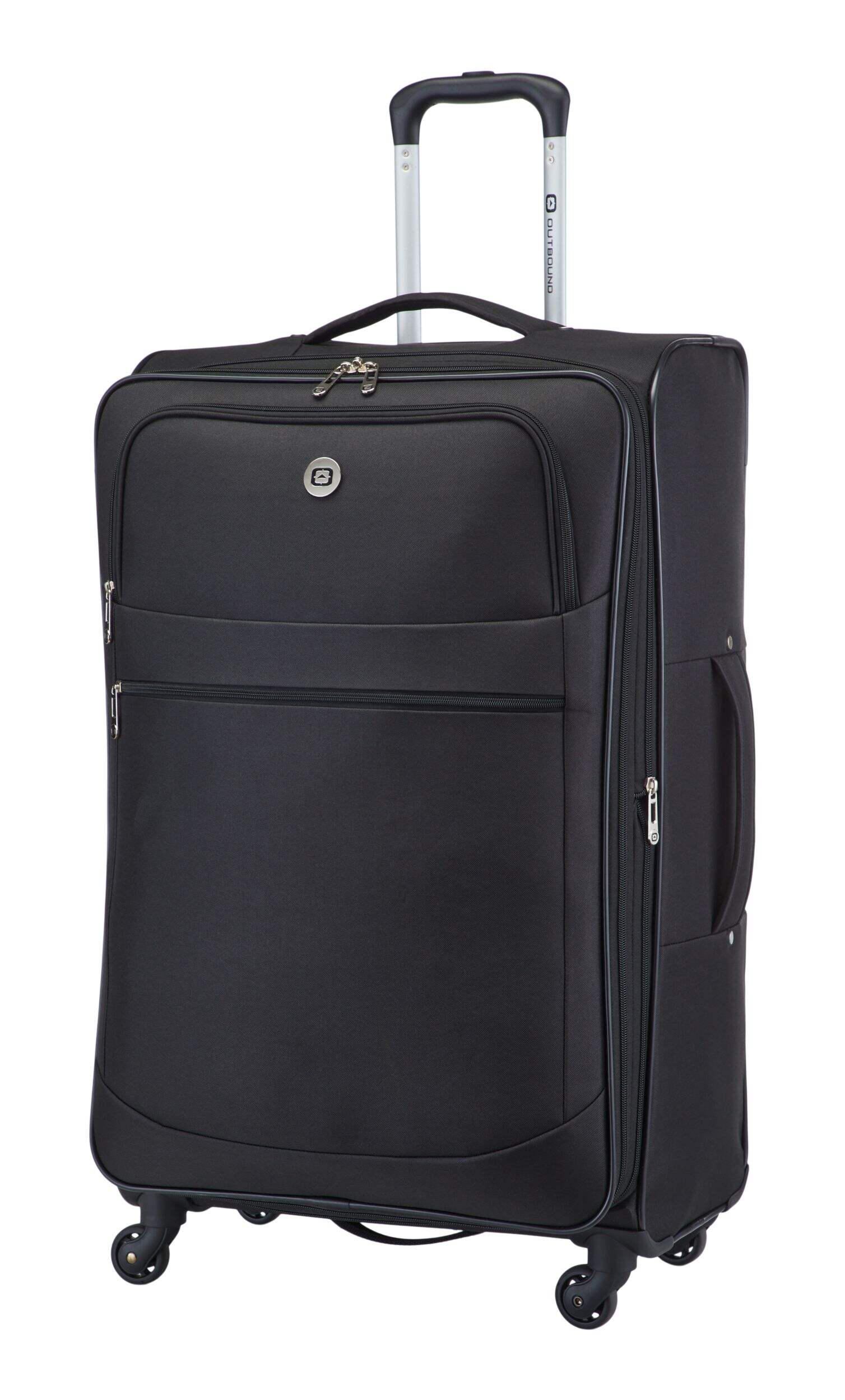 Outbound Softside Spinner Wheel Large Travel 28-in Suitcase, Black Front_Three_Fourths_Angled_Left
