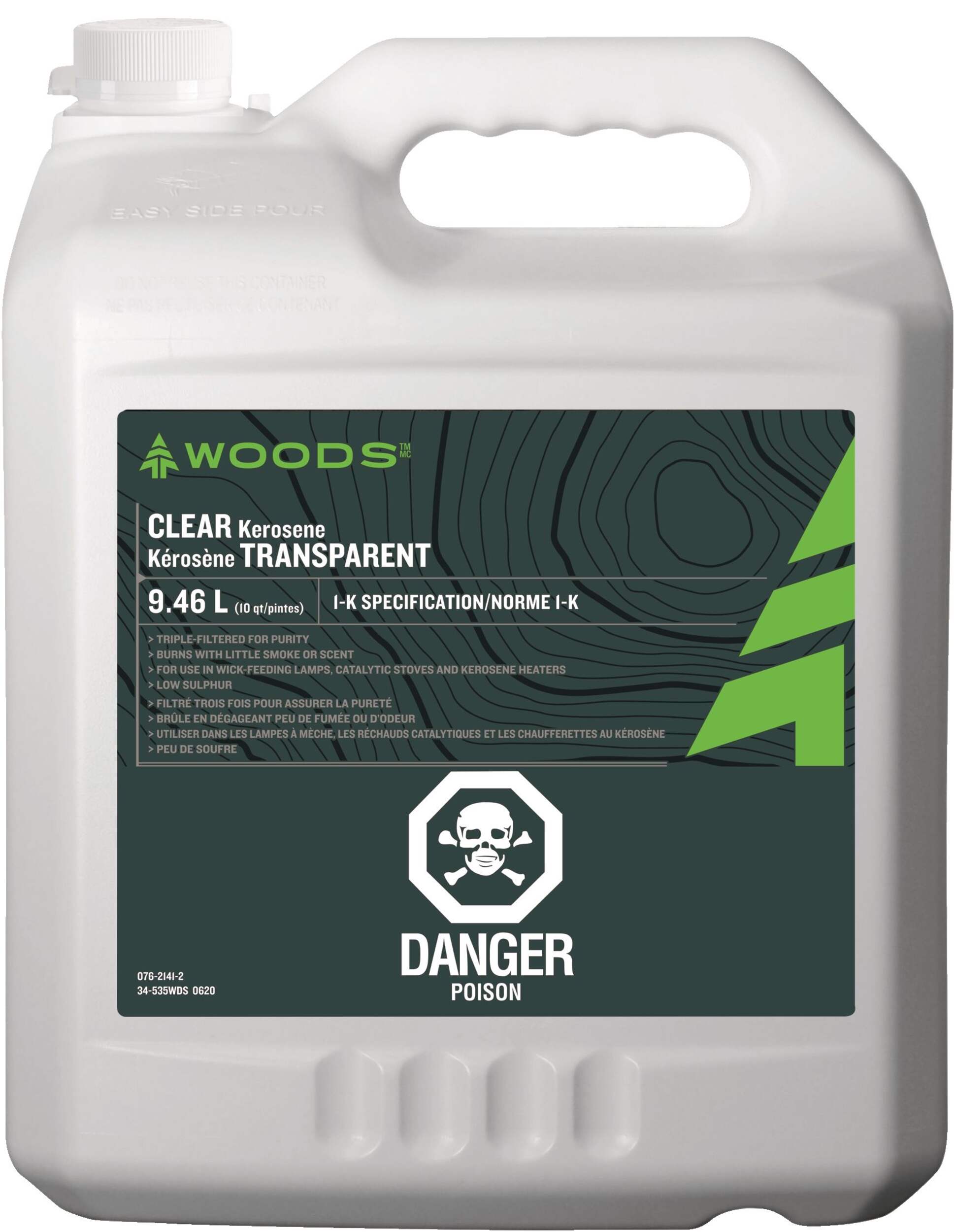 Woods Clear Kerosene, Triple Filtered Fuel For Camping Wick-Feeding Lanterns & Heaters, 9.46-L Front_Flat