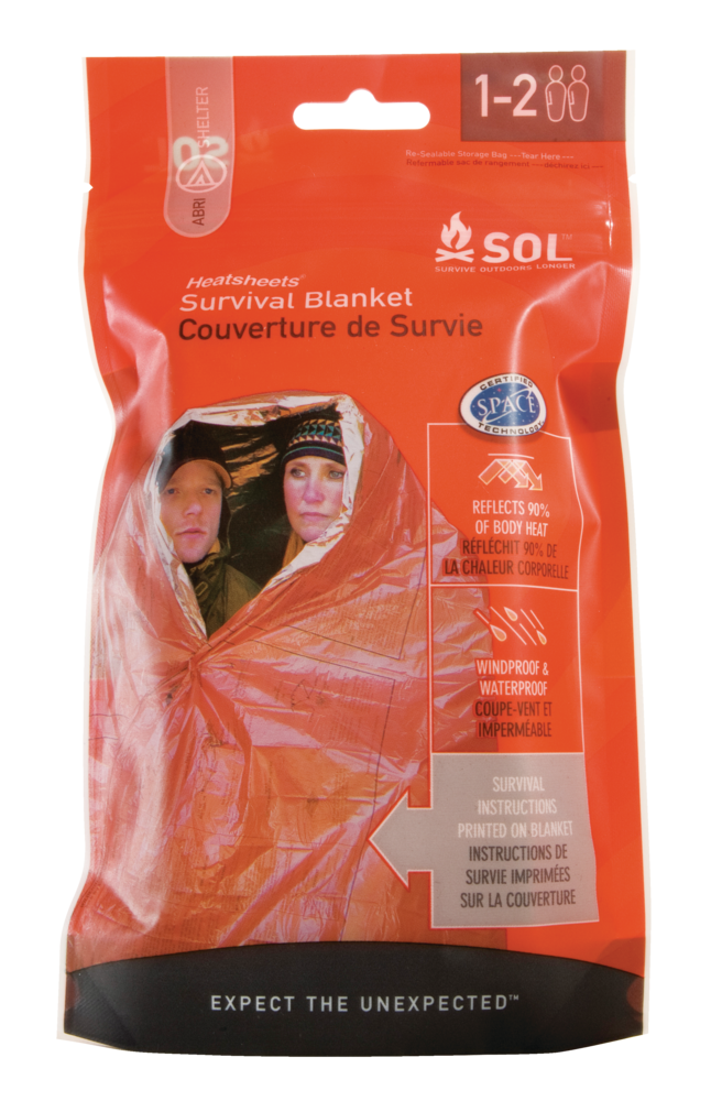 S.O.L. Survive Outdoors Longer Heatsheets 2-Person Waterproof Heat  Reflective Thermal Survival Blanket