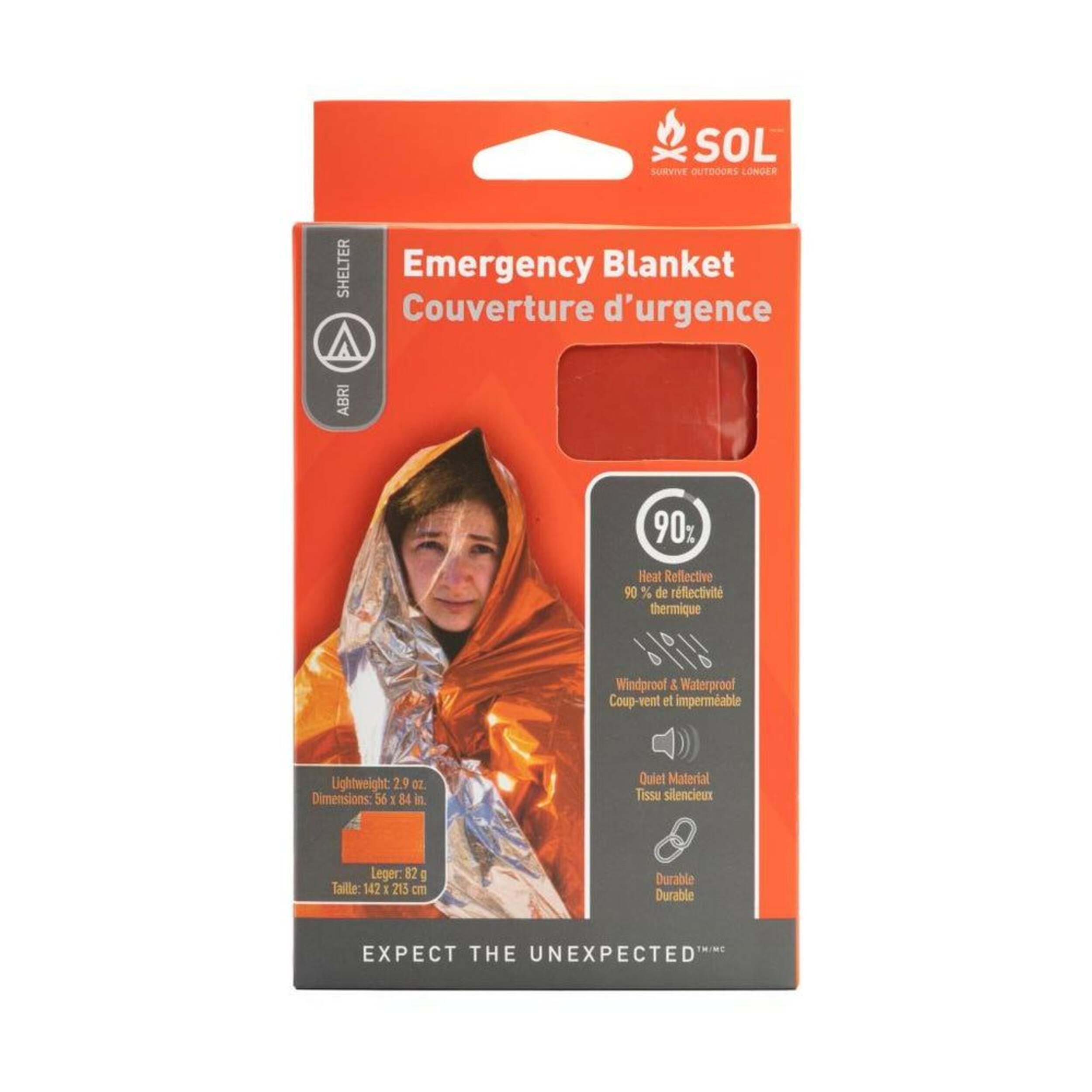S.O.L. Survive Outdoors Longer 1-Person Heatsheets Waterproof Heat Reflective Thermal Survival Blanket Front_Flat