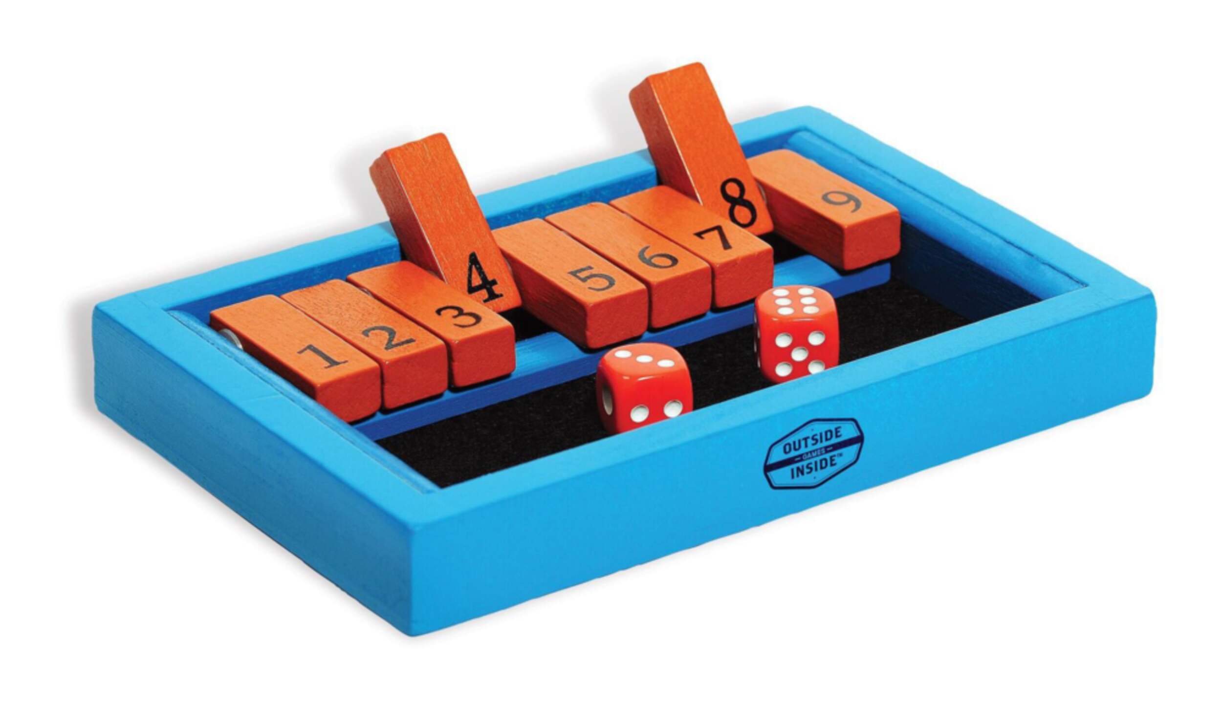 Outside Inside Games Backpack Shut The Box Portable Compact Travel Size Game Set w/ Storage Bag Front_Angled_Right