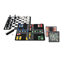 Outside Inside Games Backpack 5-in-1 Checkers, Backgammon, Chess, Ludo, Snakes & Ladders Travel Size Game Set Composite_or_Mixed