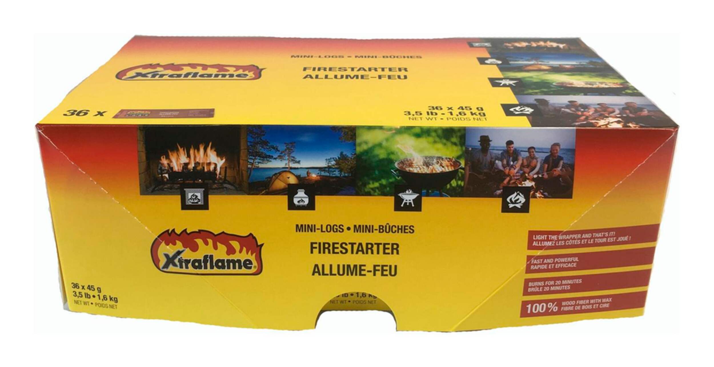 Xtraflame 20-Minute Mini-Log Wood Fibre Firestarter For BBQ, Fireplace, Woodstove & Camping, 45-g, 36-pk Front_Elevated