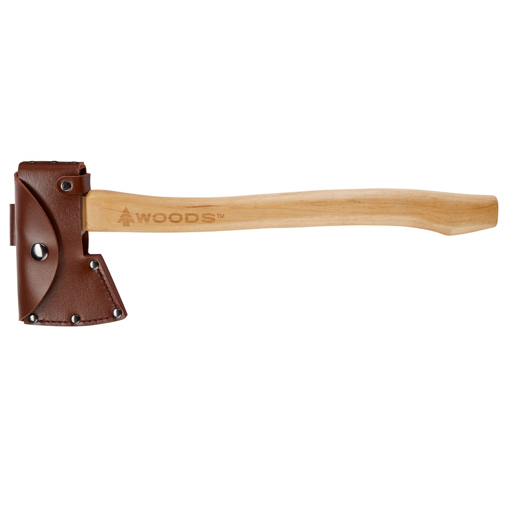 Woods Camp Axe, Steel SingleBit Hatchet Axe w/ Wooden Handle & Leather