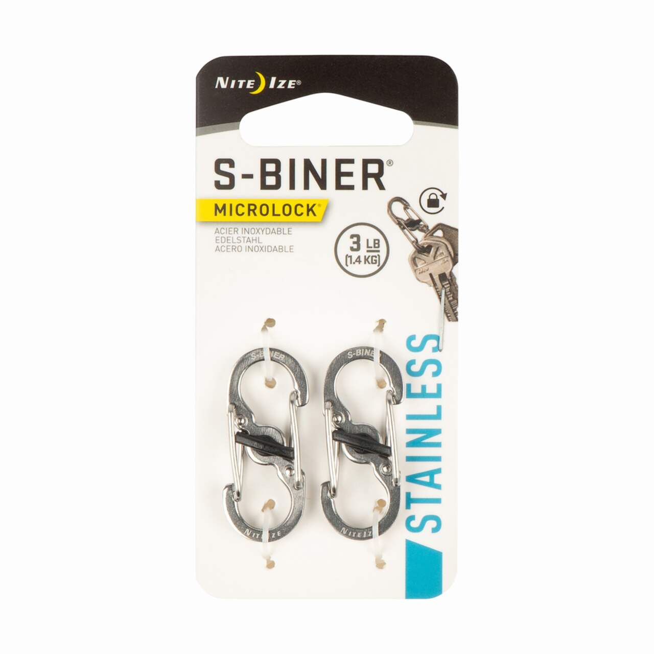 Nite Ize S-Biner MicroLock Stainless Steel Wiregate S-Carabiner Clips,  Holds Up To 3-lbs, 2-pk