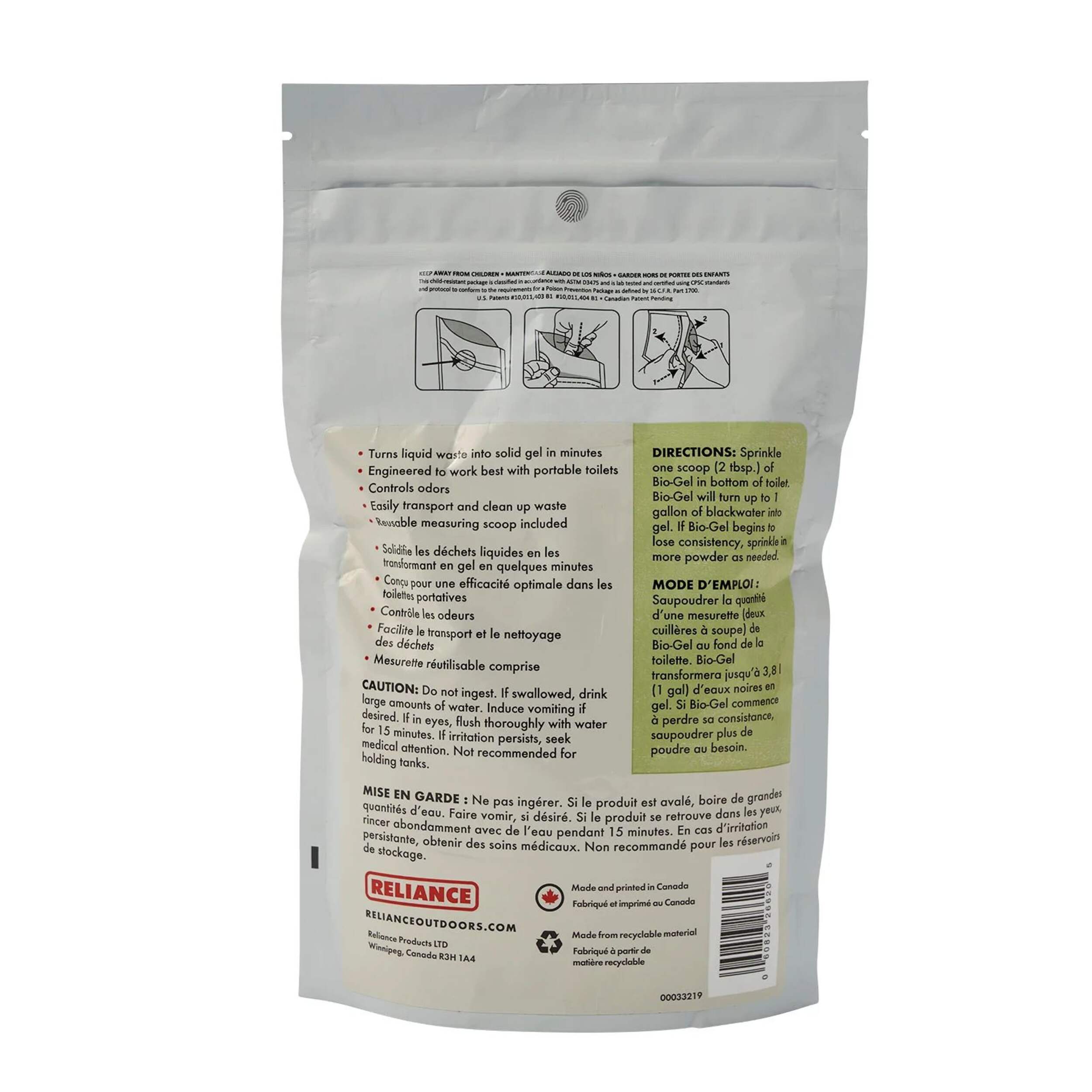 Reliance BioGel Portable Toilet Human Waste Gelatin Powder Canadian Tire