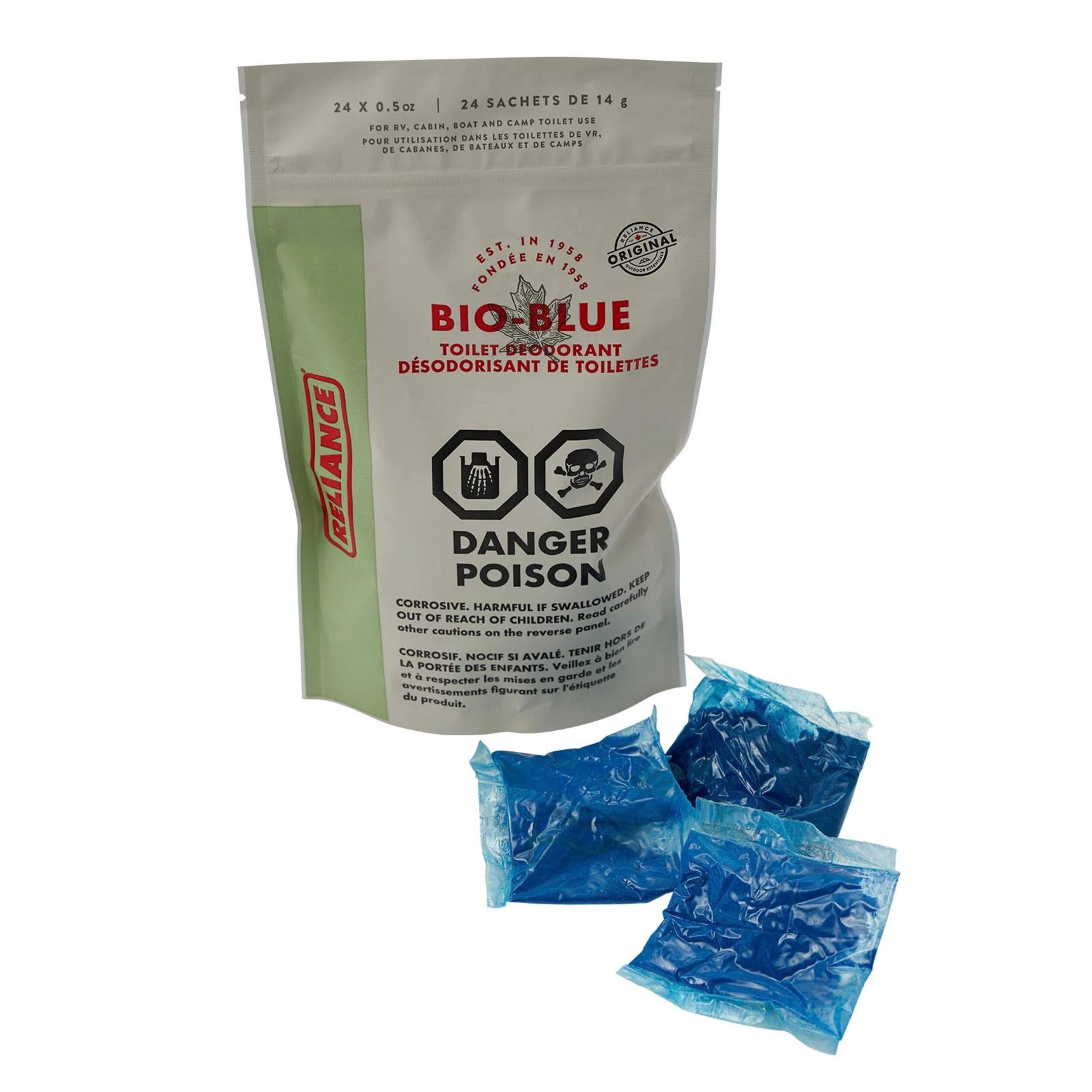 Sachets désodorisants pour toilettes Reliance Bio-Blue pour VR, chalet, bateau et camping, parfum frais, paq. 24 Composite_or_Mixed
