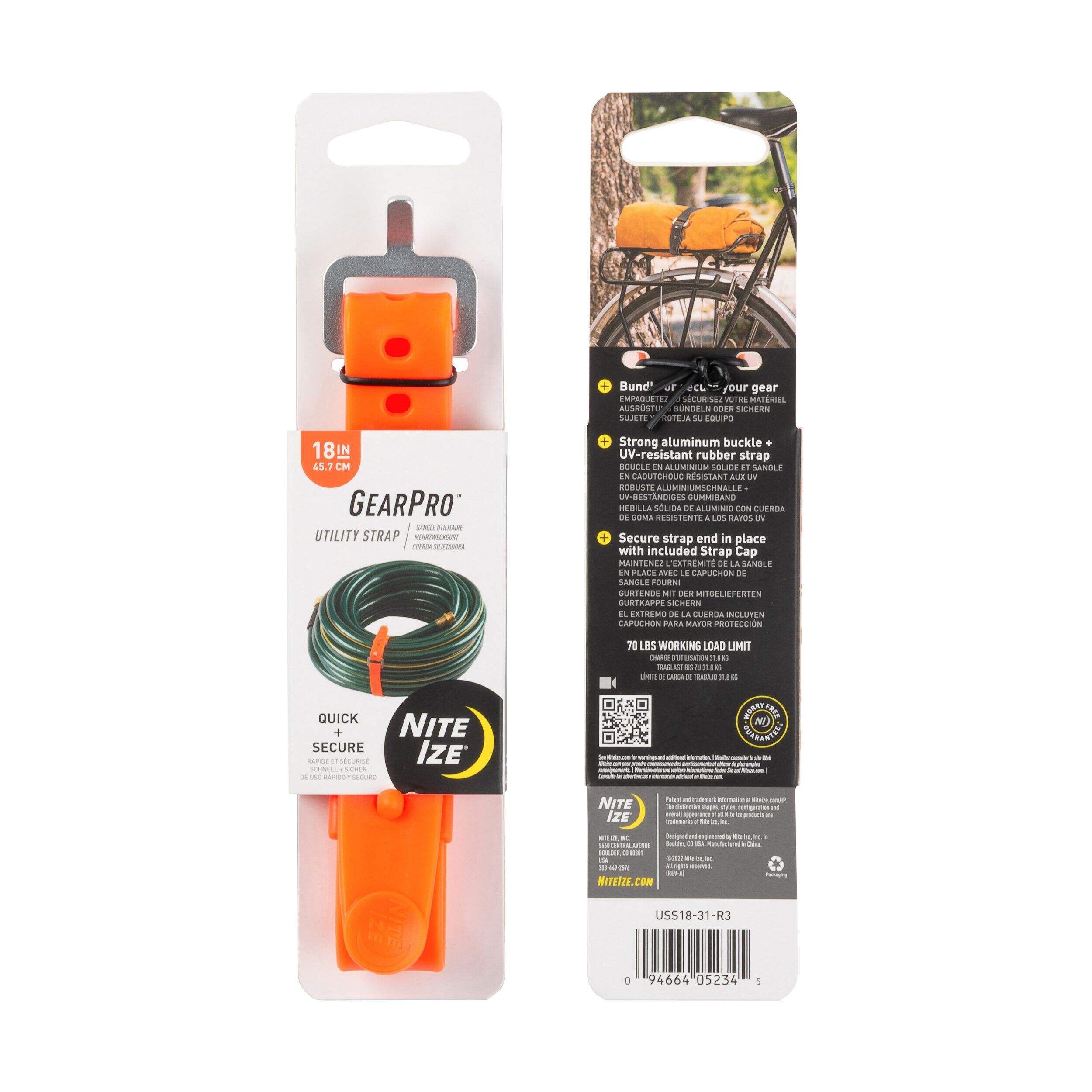 NiteIze GearPro Utility Strap, Orange, 18-in, UV-resistant strap, 70-lb Working Load Composite_or_Mixed