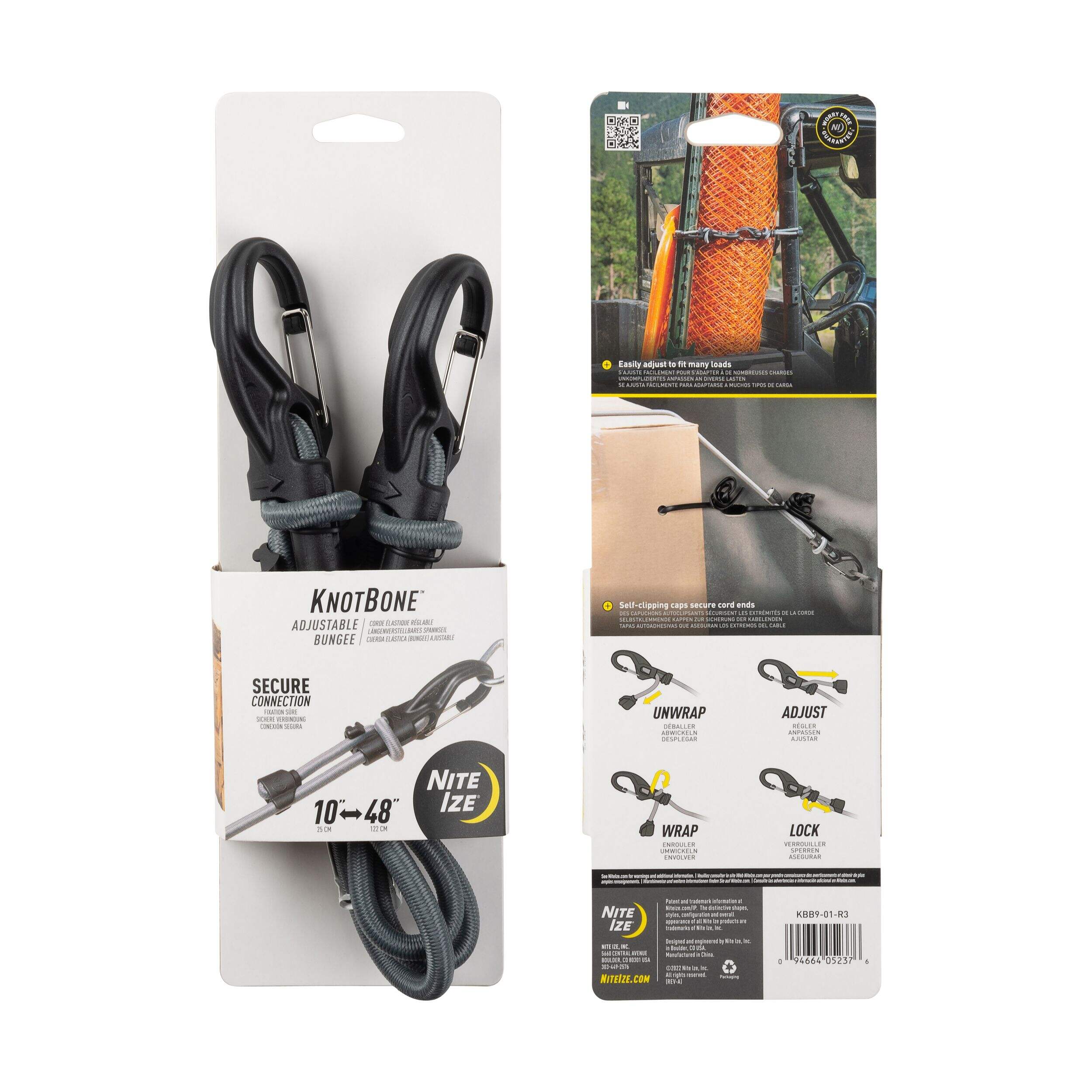 Élastique ajustable NiteIze KnotBone, 10-48 po, cordon de 9 mm, noir Composite_or_Mixed