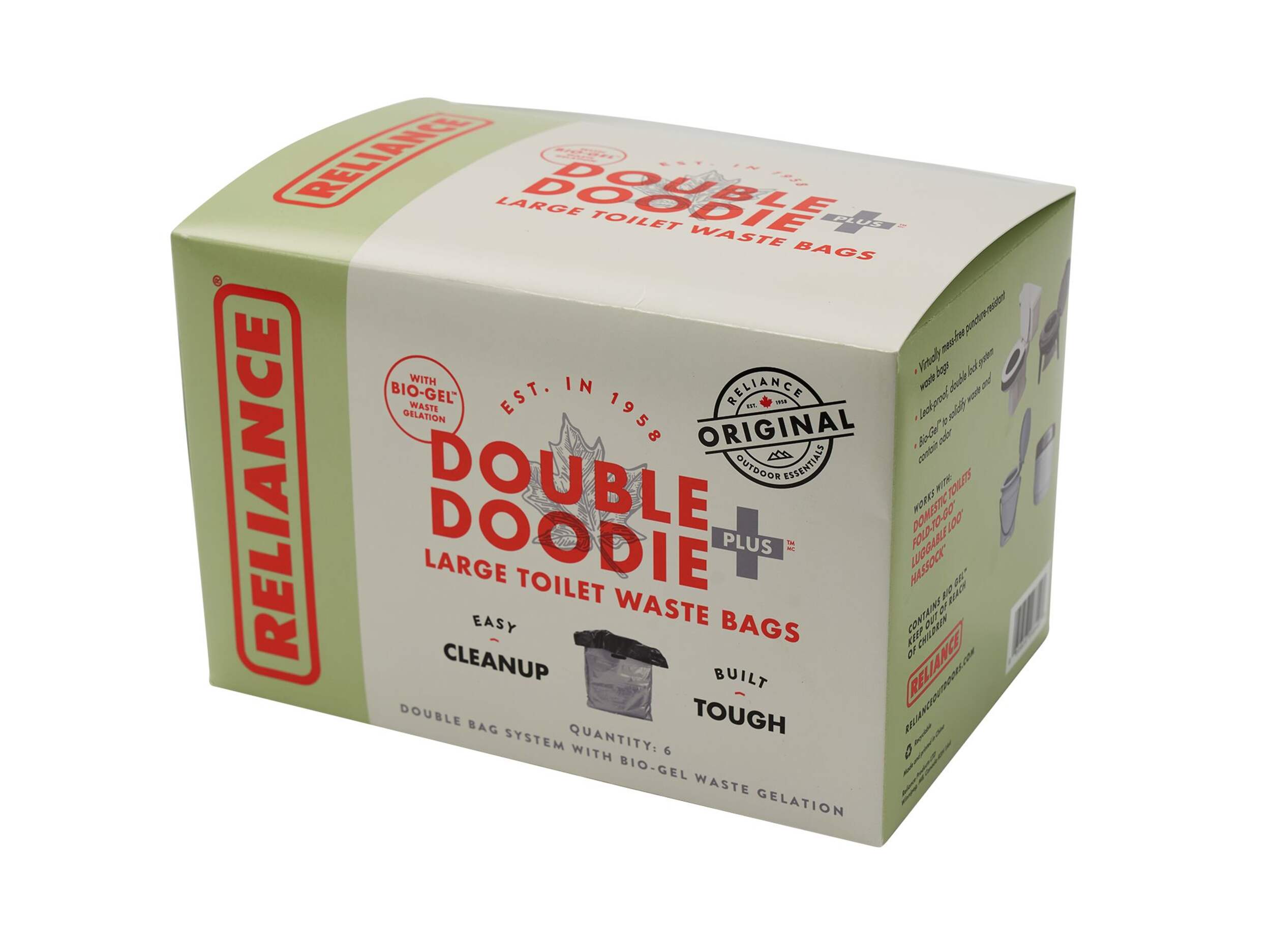 Reliance Double Doodie Plus Camping Toilet Waste Bags, Large, 6-pk Front_Angled_Left